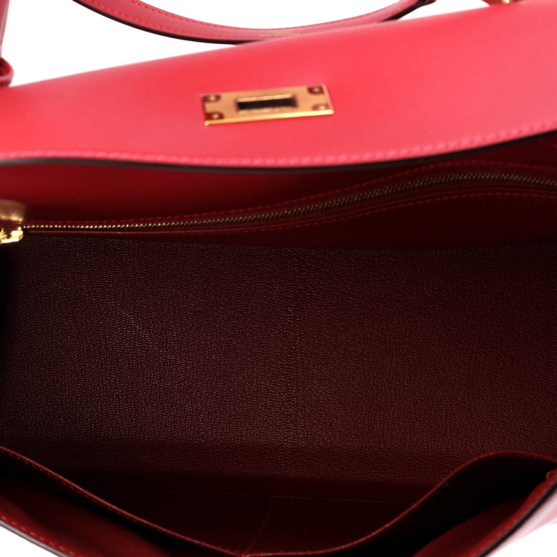 Kelly Handbag Rouge Vif Tadelakt with Gold Hardware 32 - Image 6
