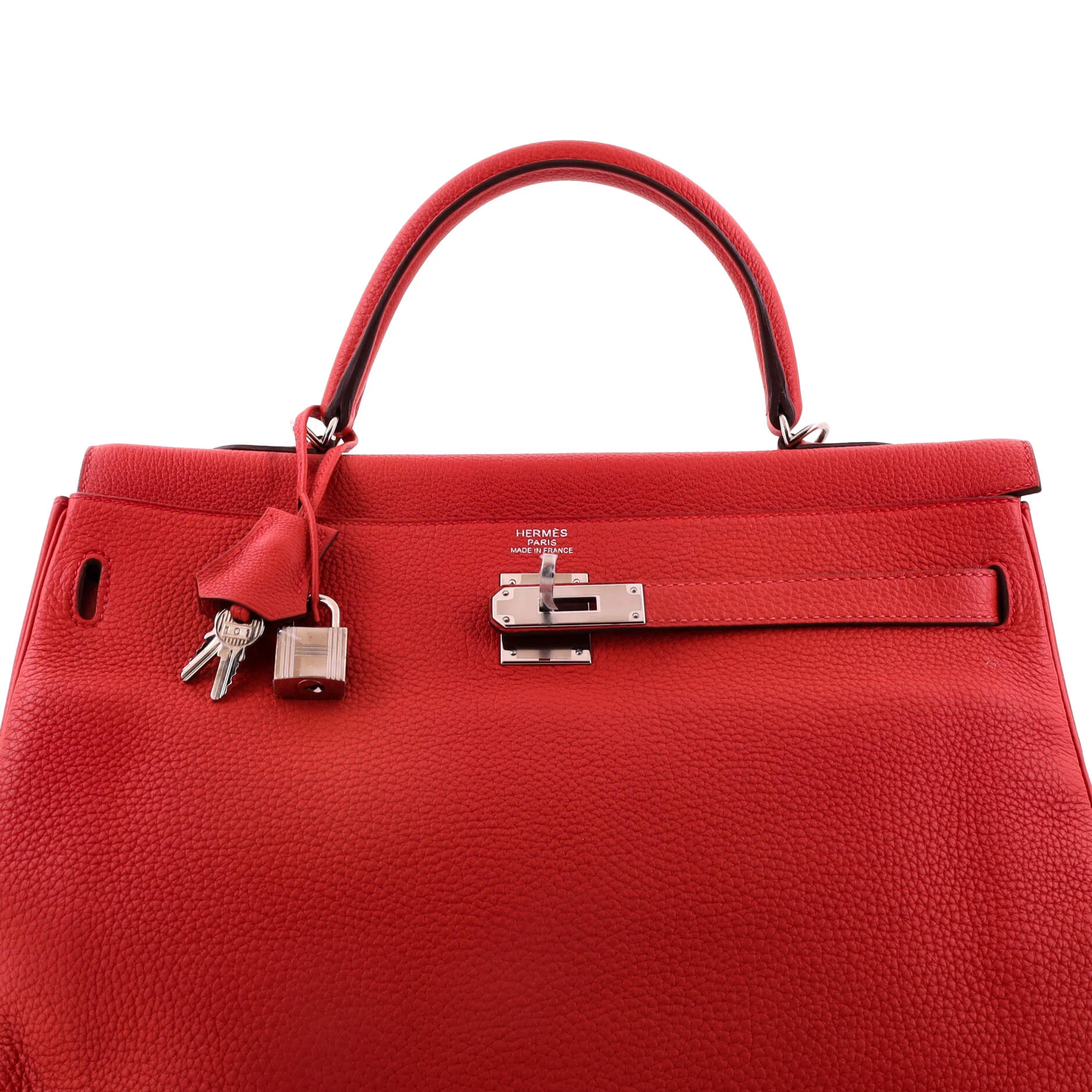 Kelly Handbag Geranium Togo with Palladium Hardware 35 - Image 5
