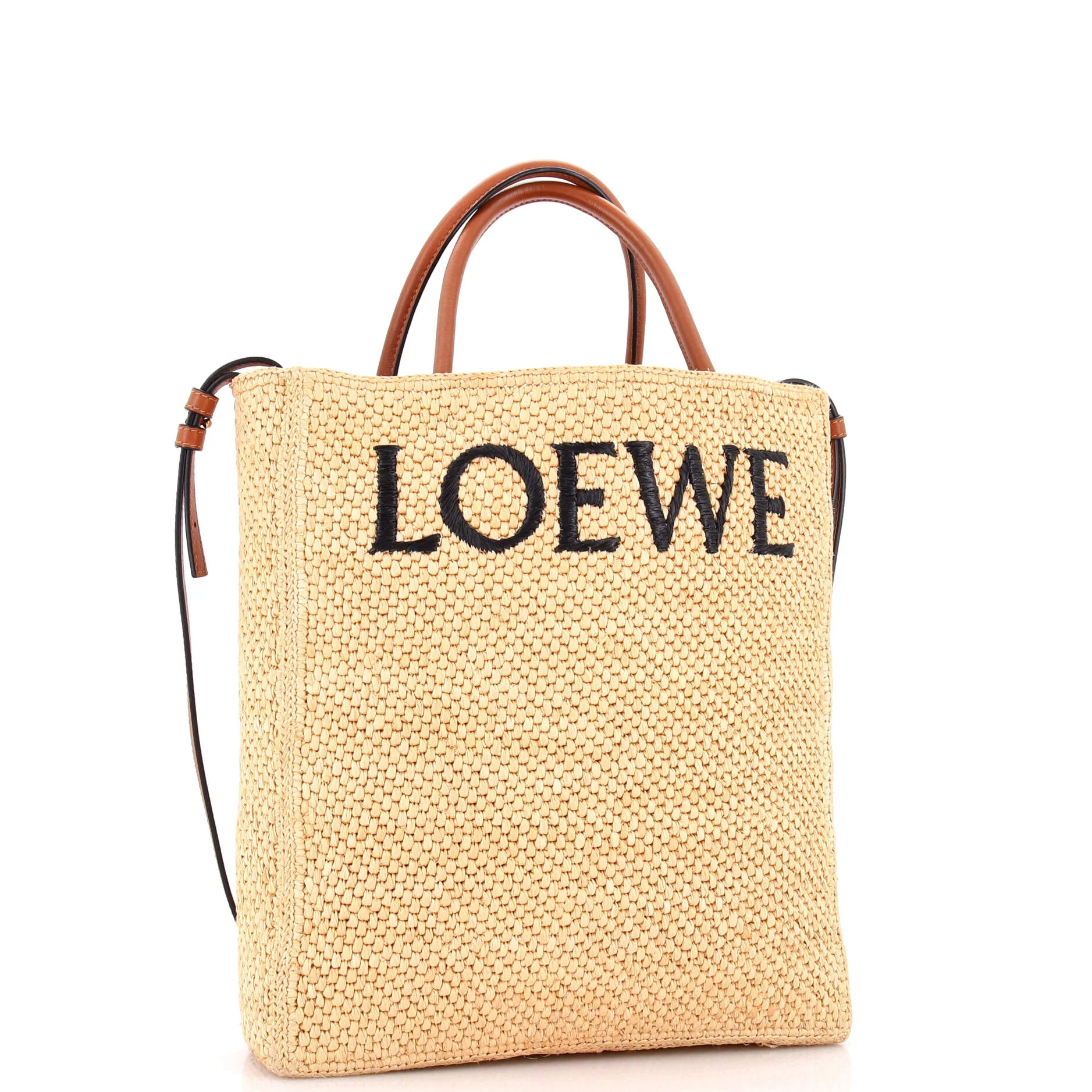A4 Tote Raffia and Leather North South - Image 2