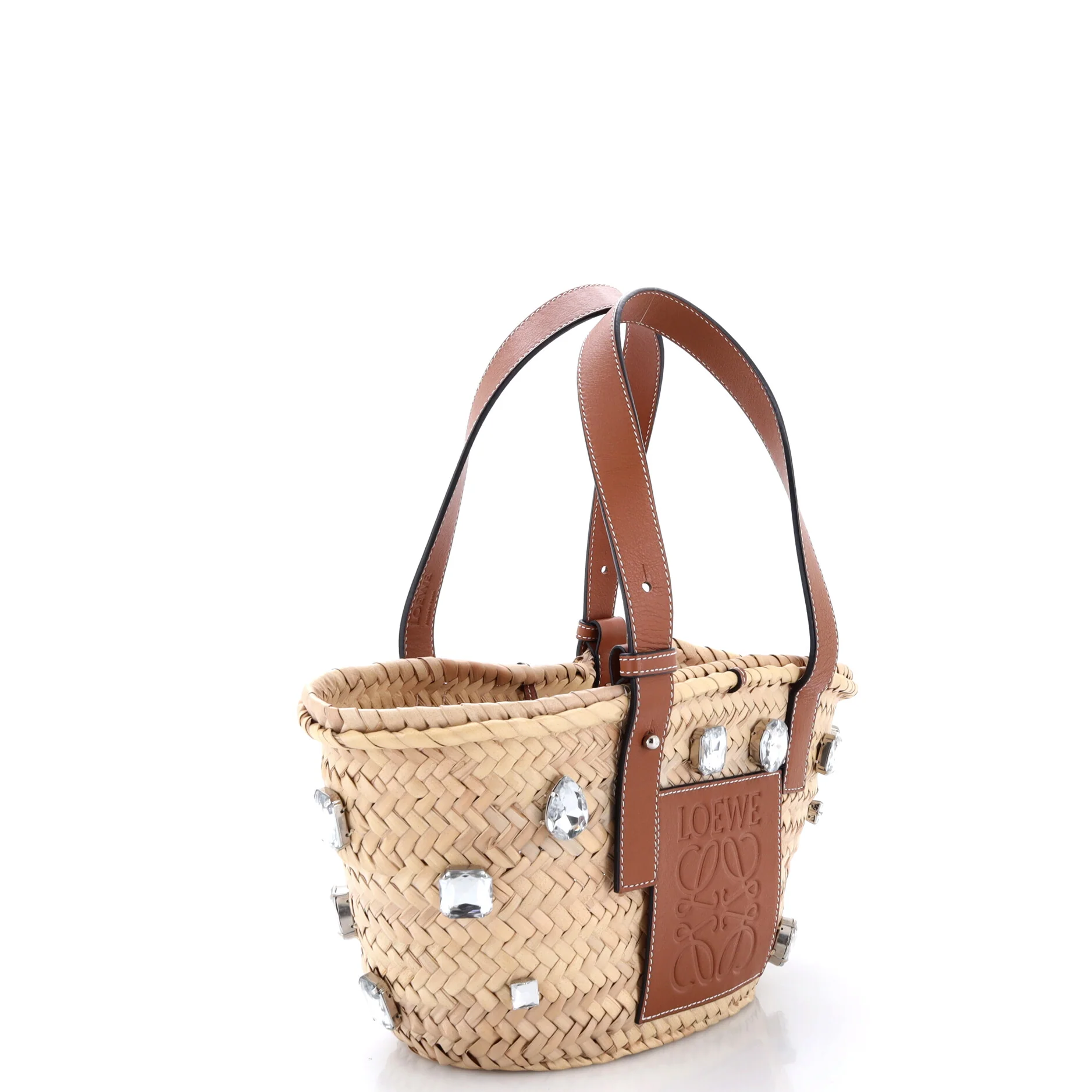 Basket Tote Crystal Embellished Raffia Small - Image 3