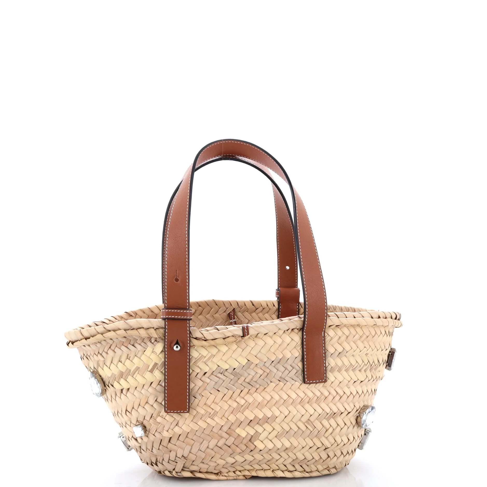 Basket Tote Crystal Embellished Raffia Small - Image 5