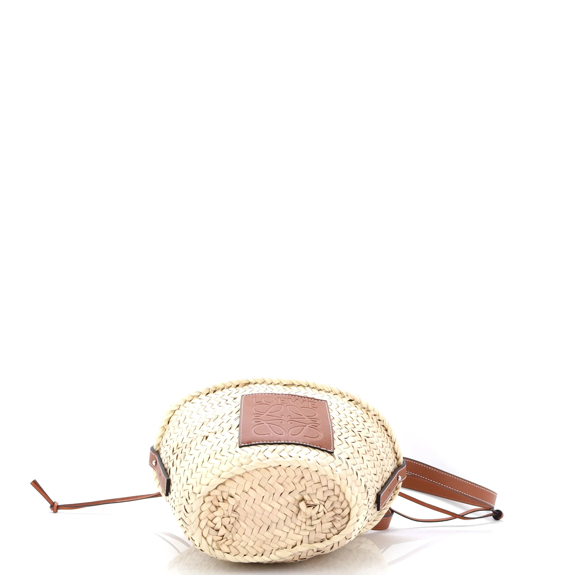 Drawstring Bucket Crossbody Bag Raffia and Leather - Image 4