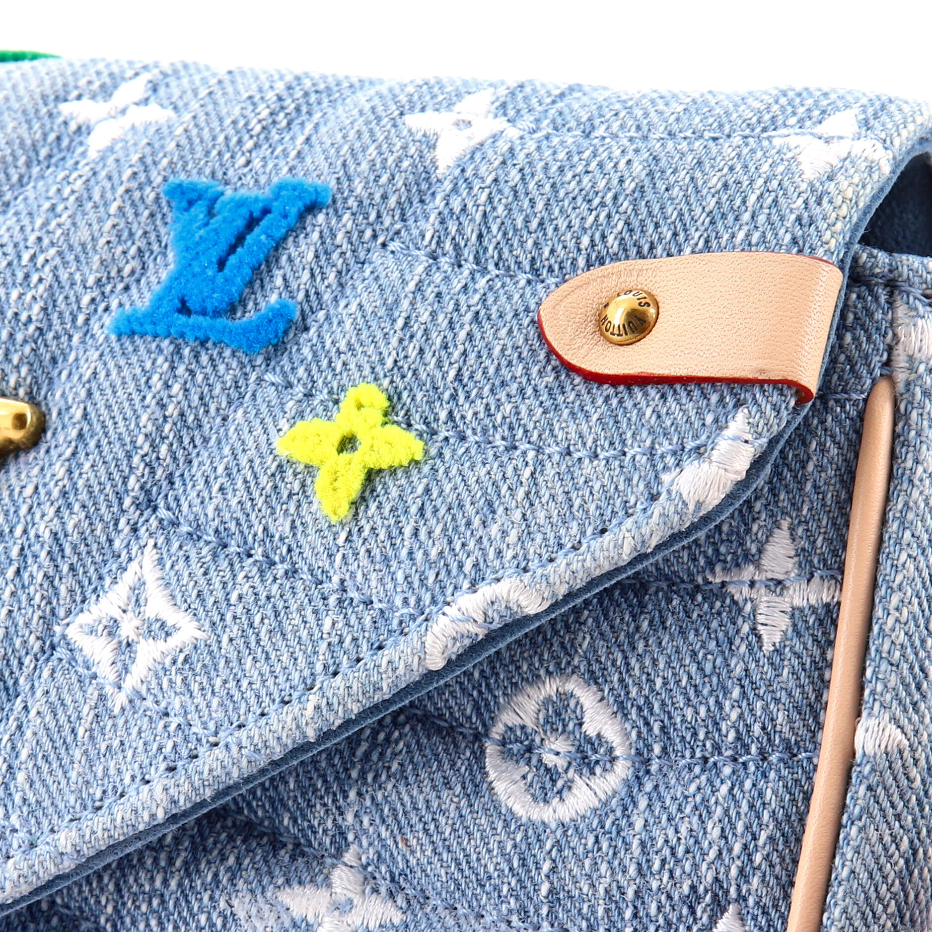 New Wave Chain Pochette Monogram Embroidered Quilted Denim - Image 6