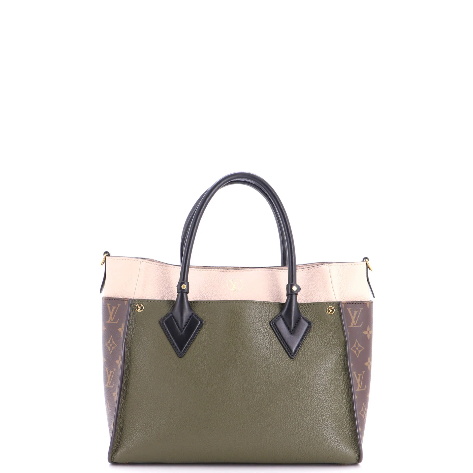 On My Side Tote Leather with Monogram Canvas MM - Image 3