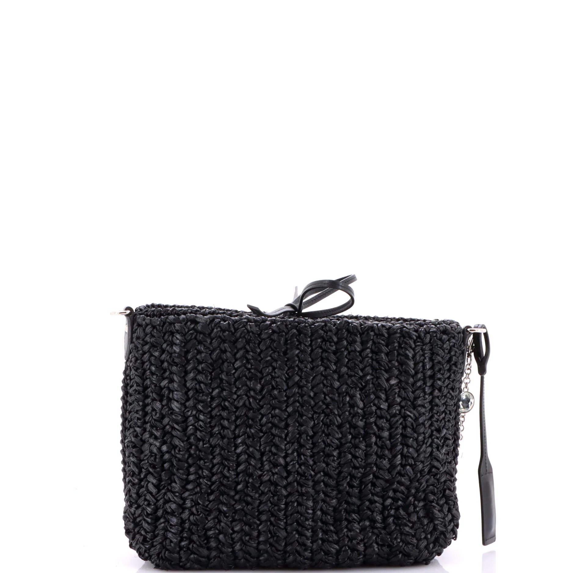 Flower Crystal Chain Shoulder Bag Woven Raffia - Image 3