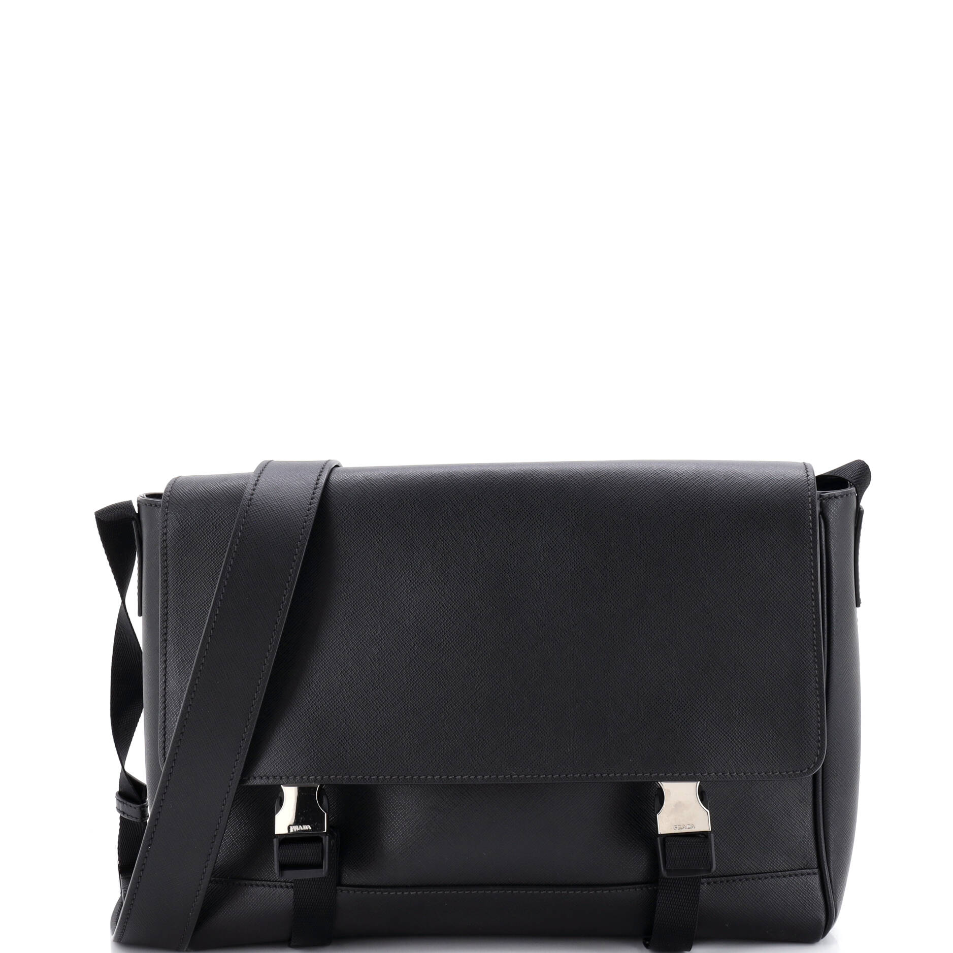 Buckle Messenger Bag Saffiano Leather Large