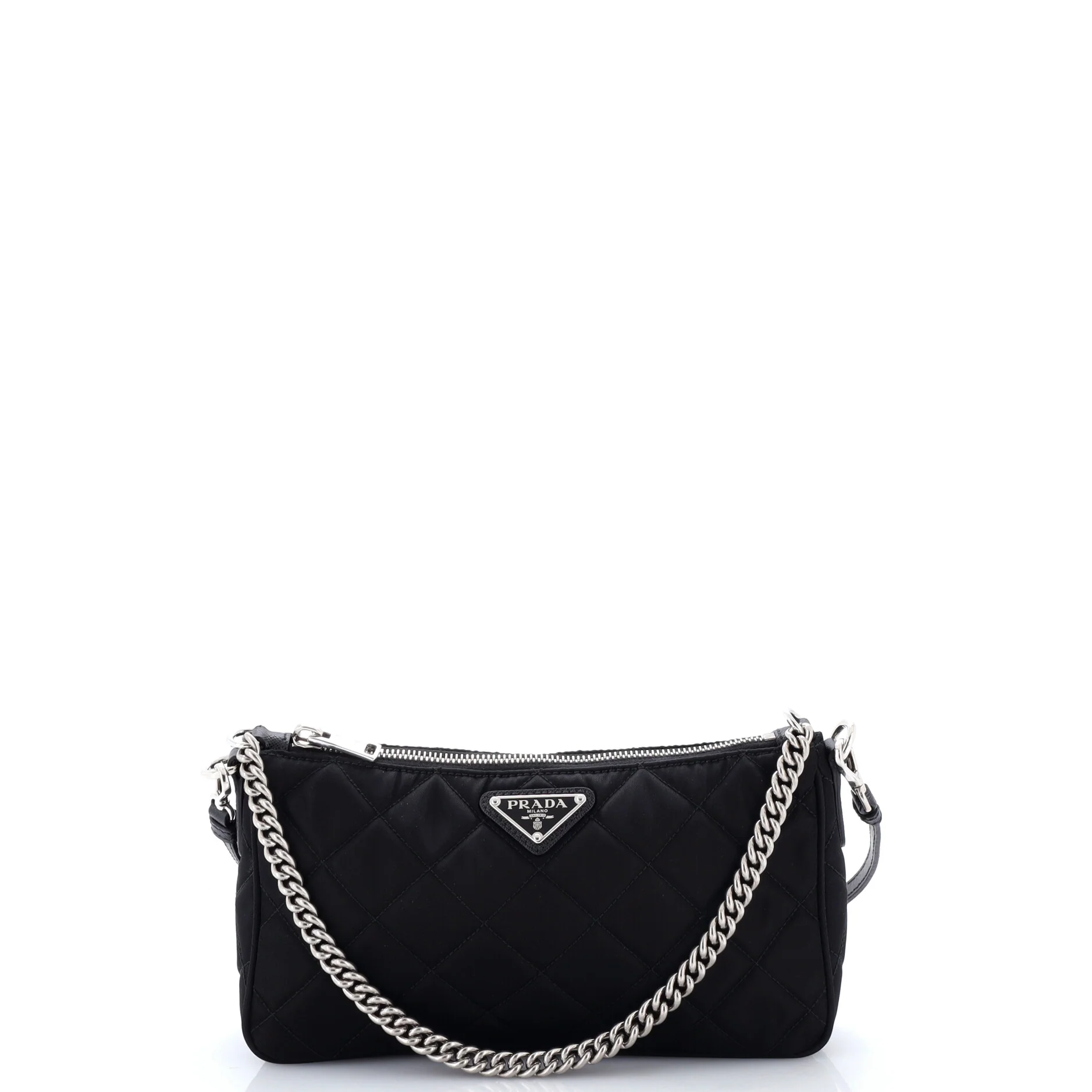 Chain Zip Shoulder Bag Quilted Tessuto Small