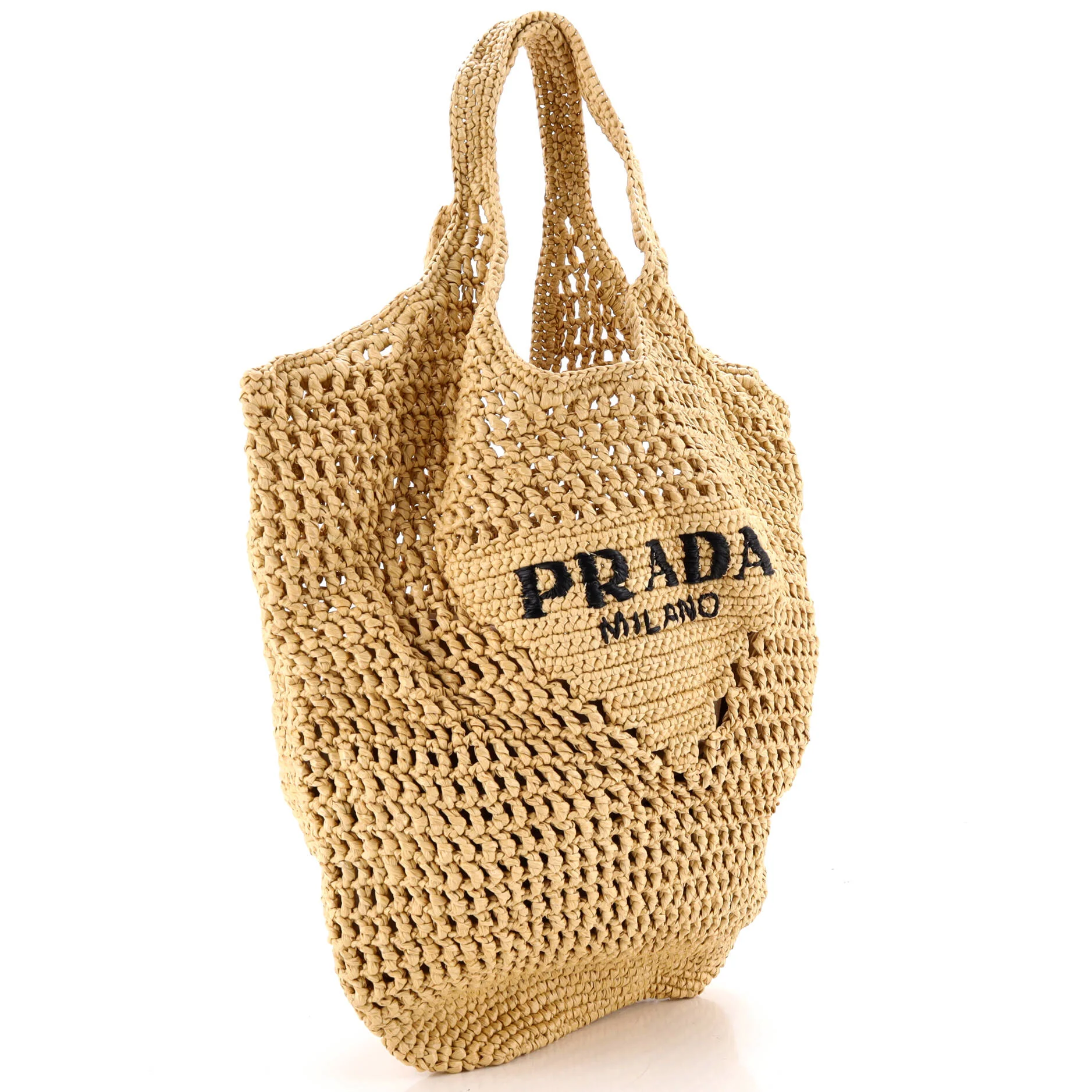 Triangle Logo Bucket Tote Raffia Small - Image 2