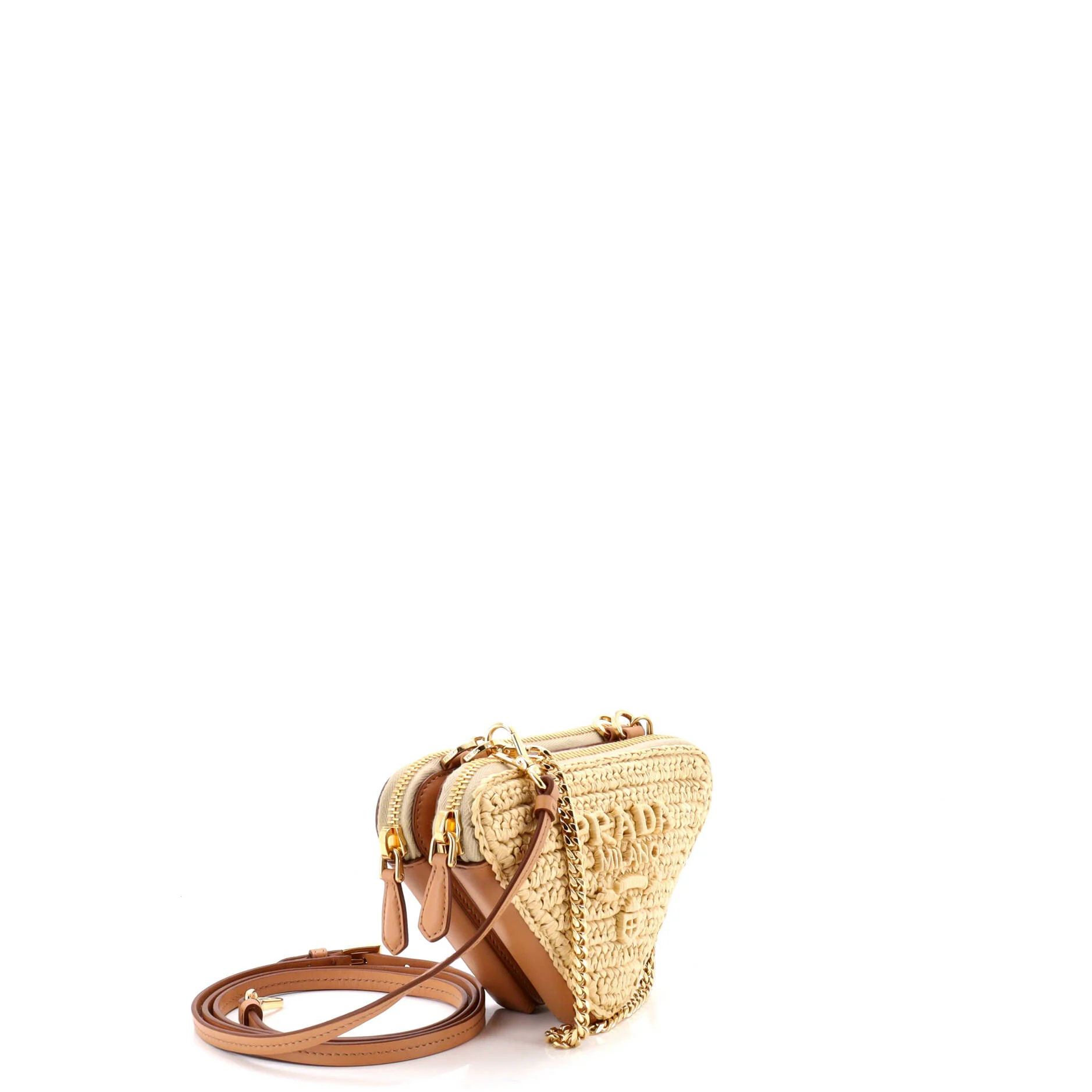 Triangle Logo Zip Around Shoulder Bag Raffia and Leather Mini - Image 2