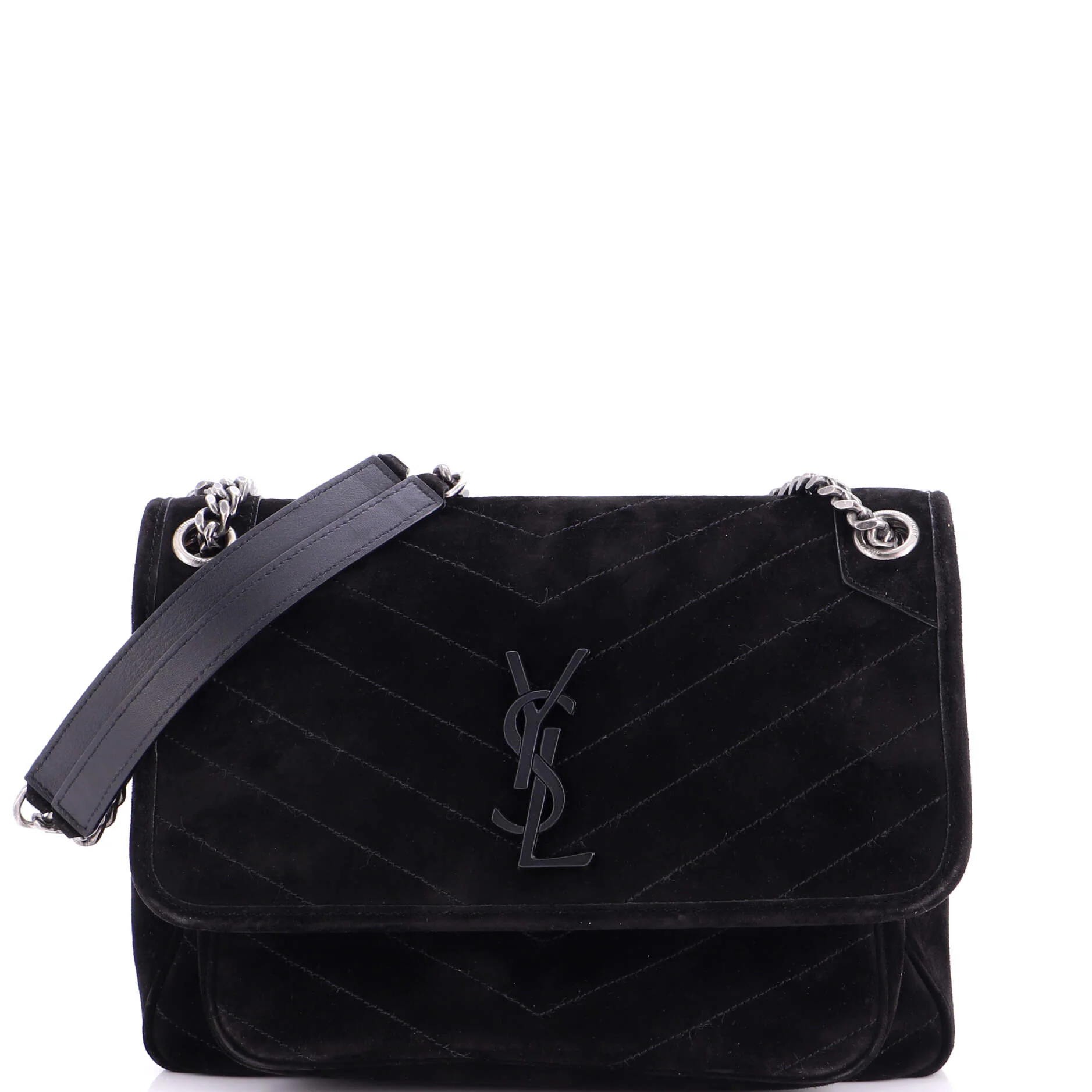 Niki Chain Flap Bag Matelasse Chevron Suede Medium