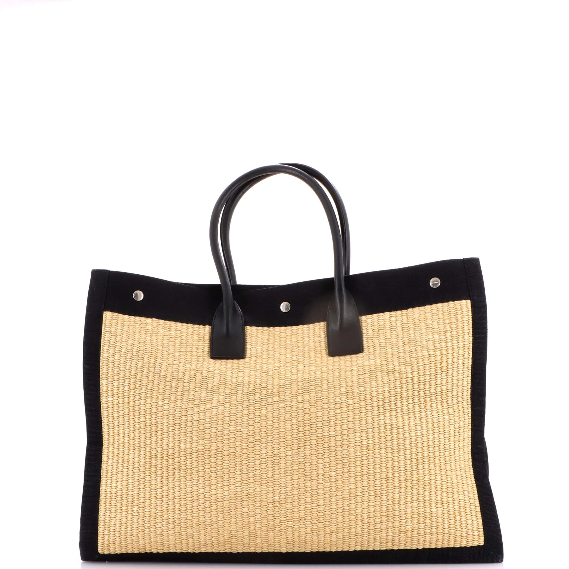 Rive Gauche Shopper Tote Raffia with Canvas Large - Image 3