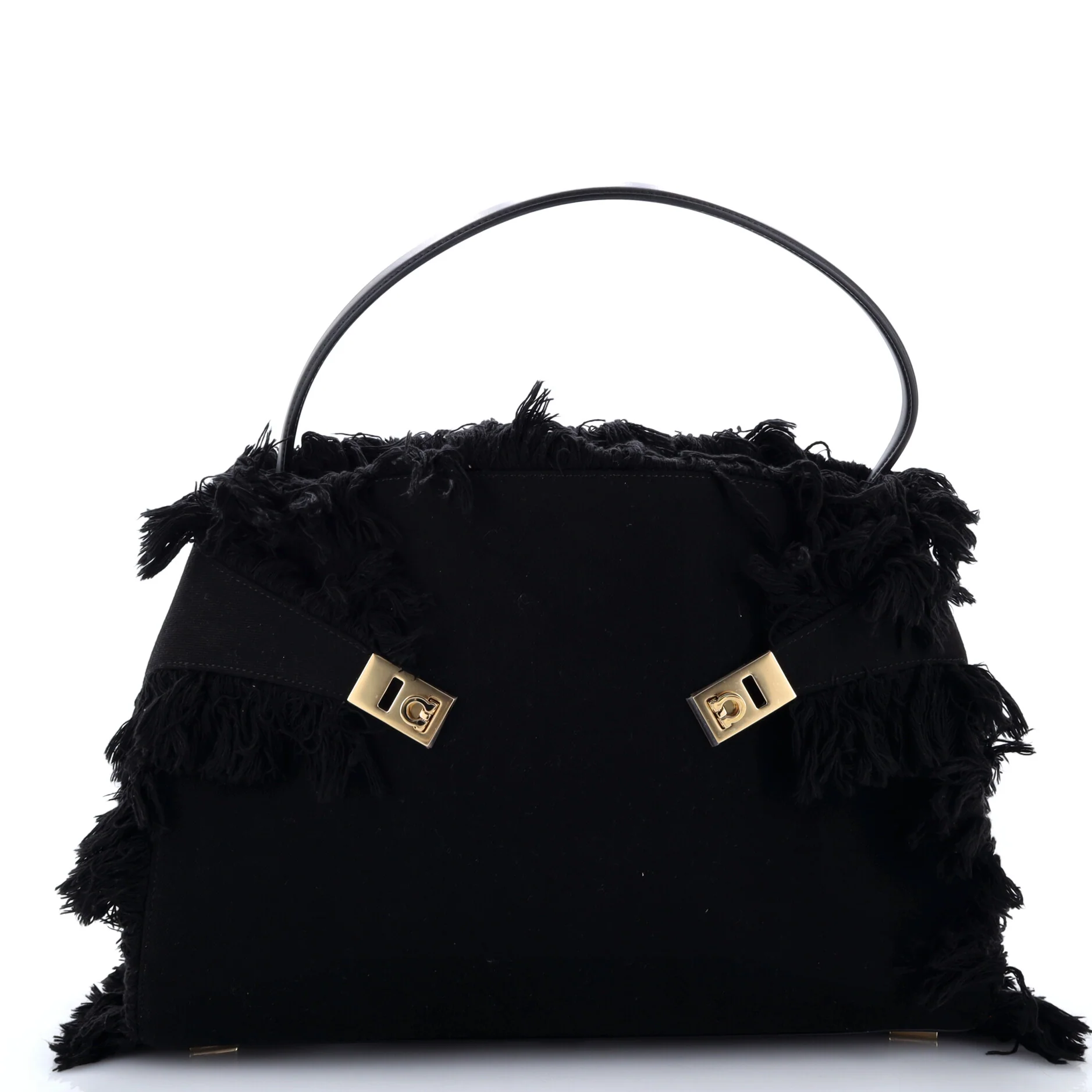 Hug Shoulder Bag Fringed Canvas and Leather Large