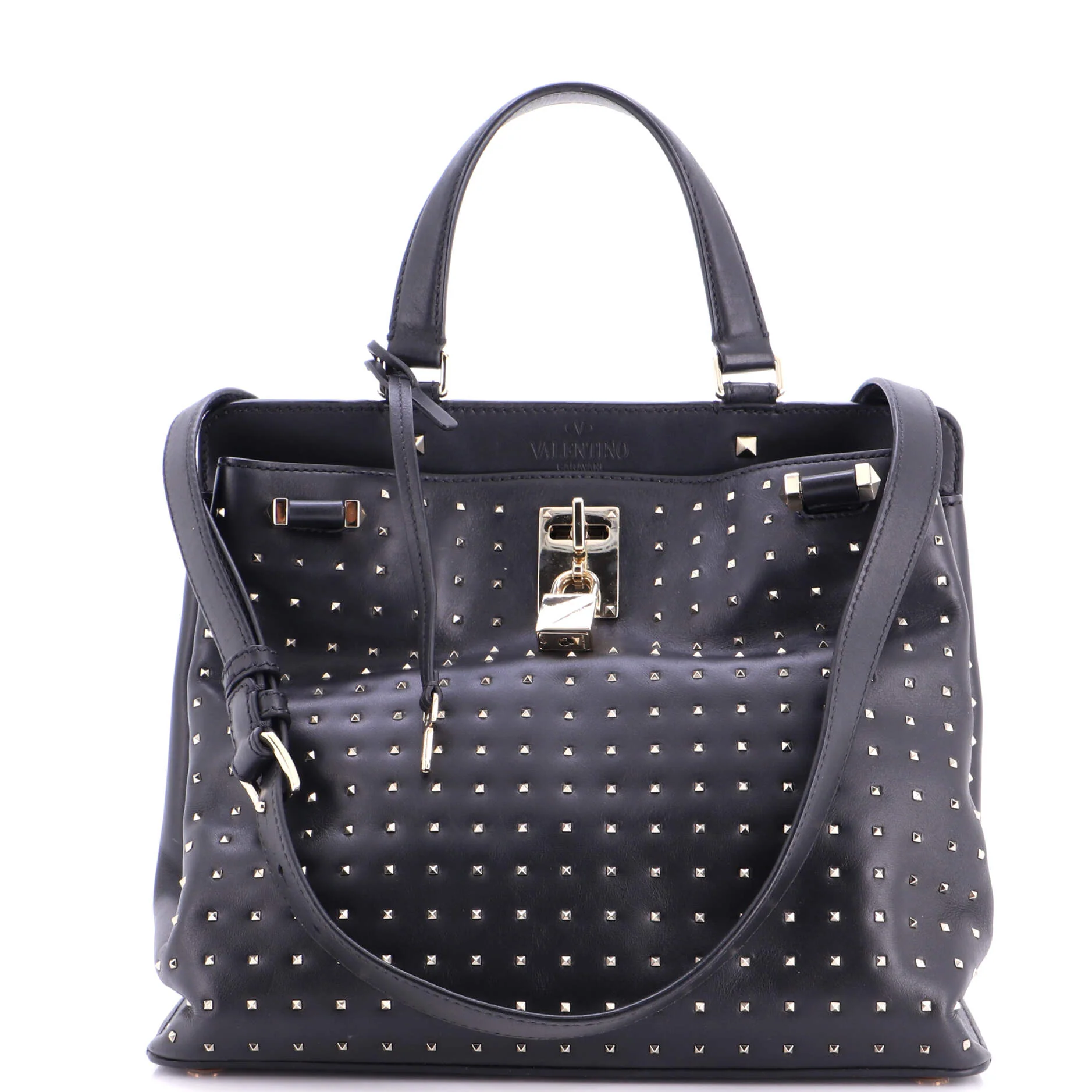 Joy Lock Top Handle Bag Studded Leather Medium