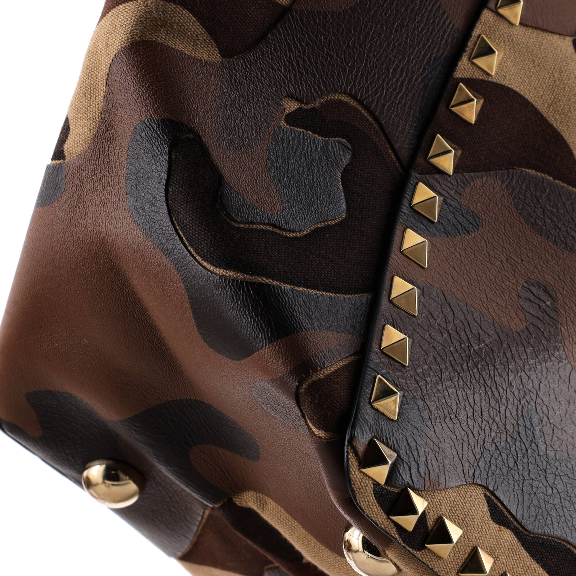 Rockstud Tote Camo Leather and Canvas Medium - Image 6
