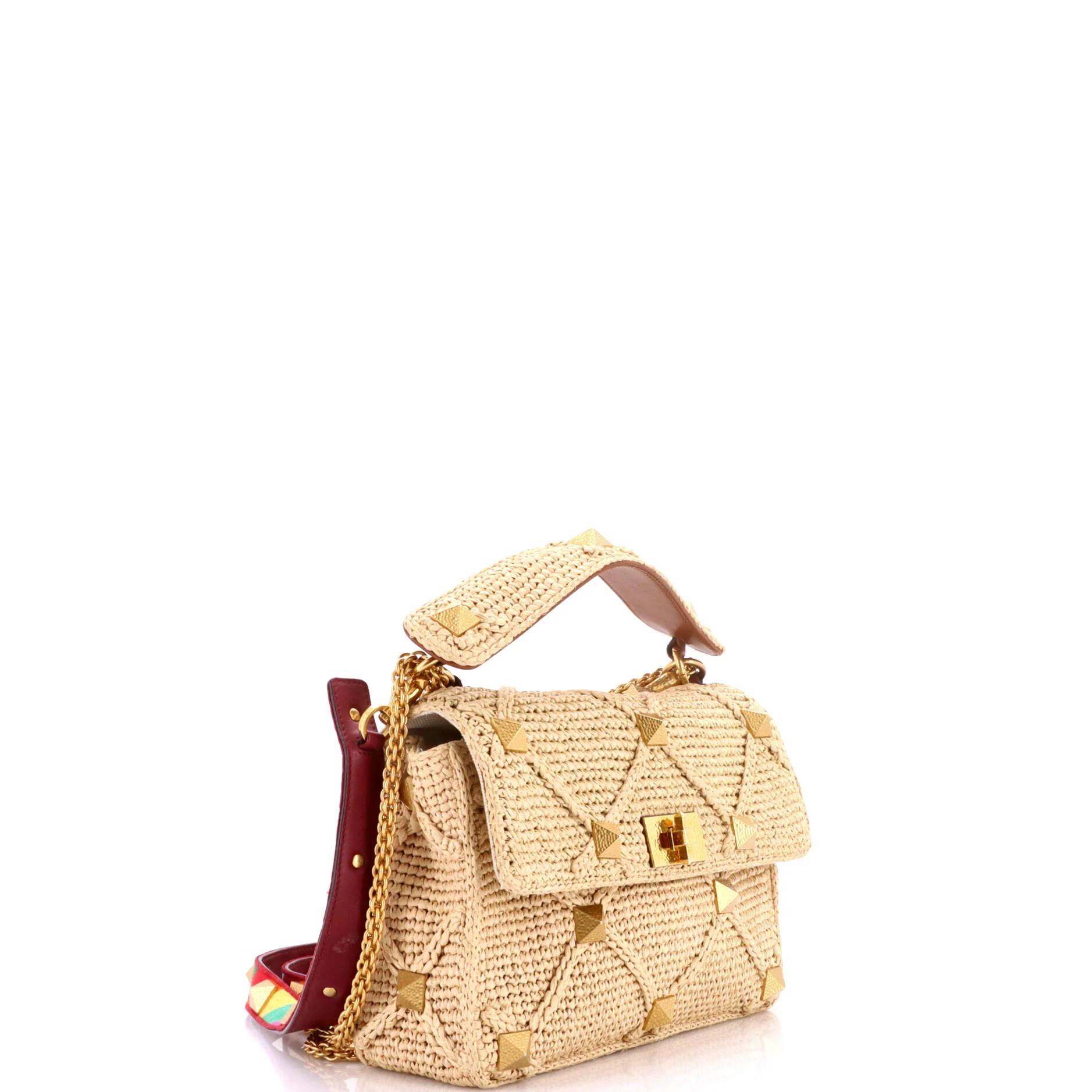 Roman Stud Flap Bag Woven Raffia Medium - Image 2
