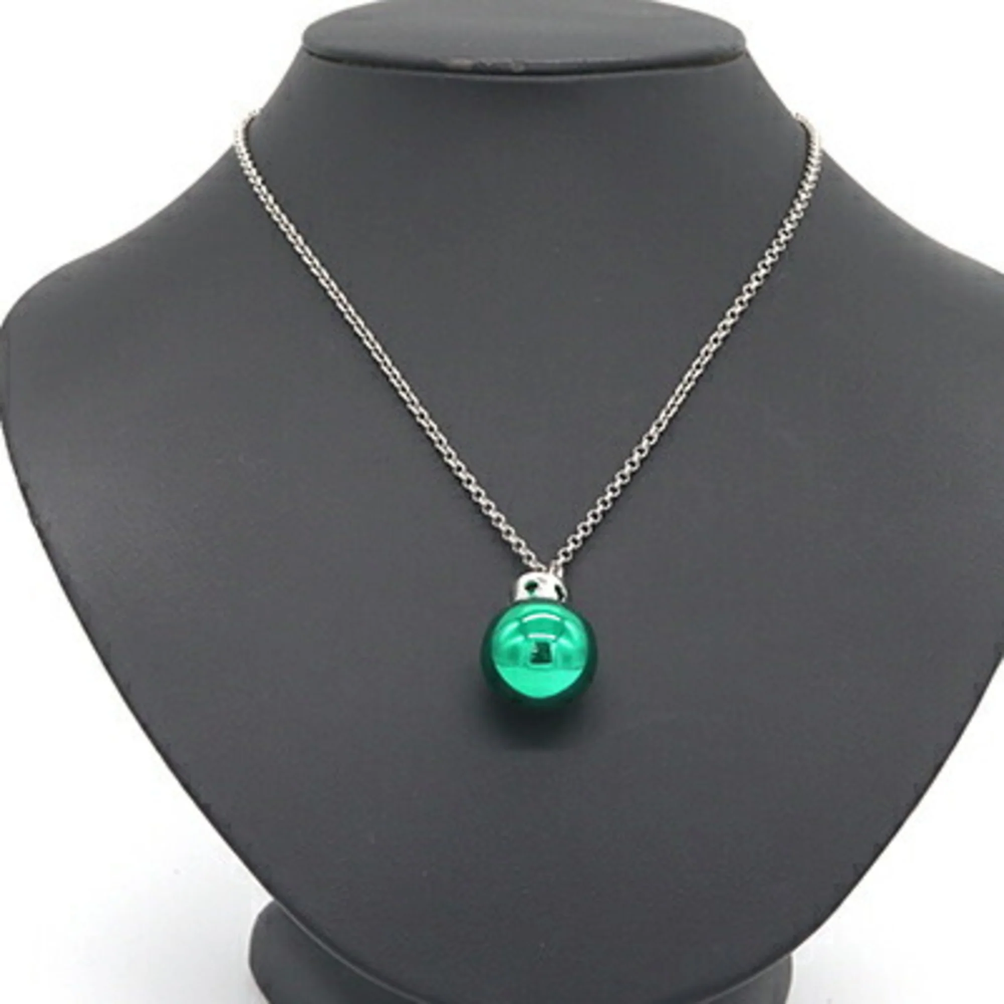 Pendant Necklace Metal Green Silver - Image 7
