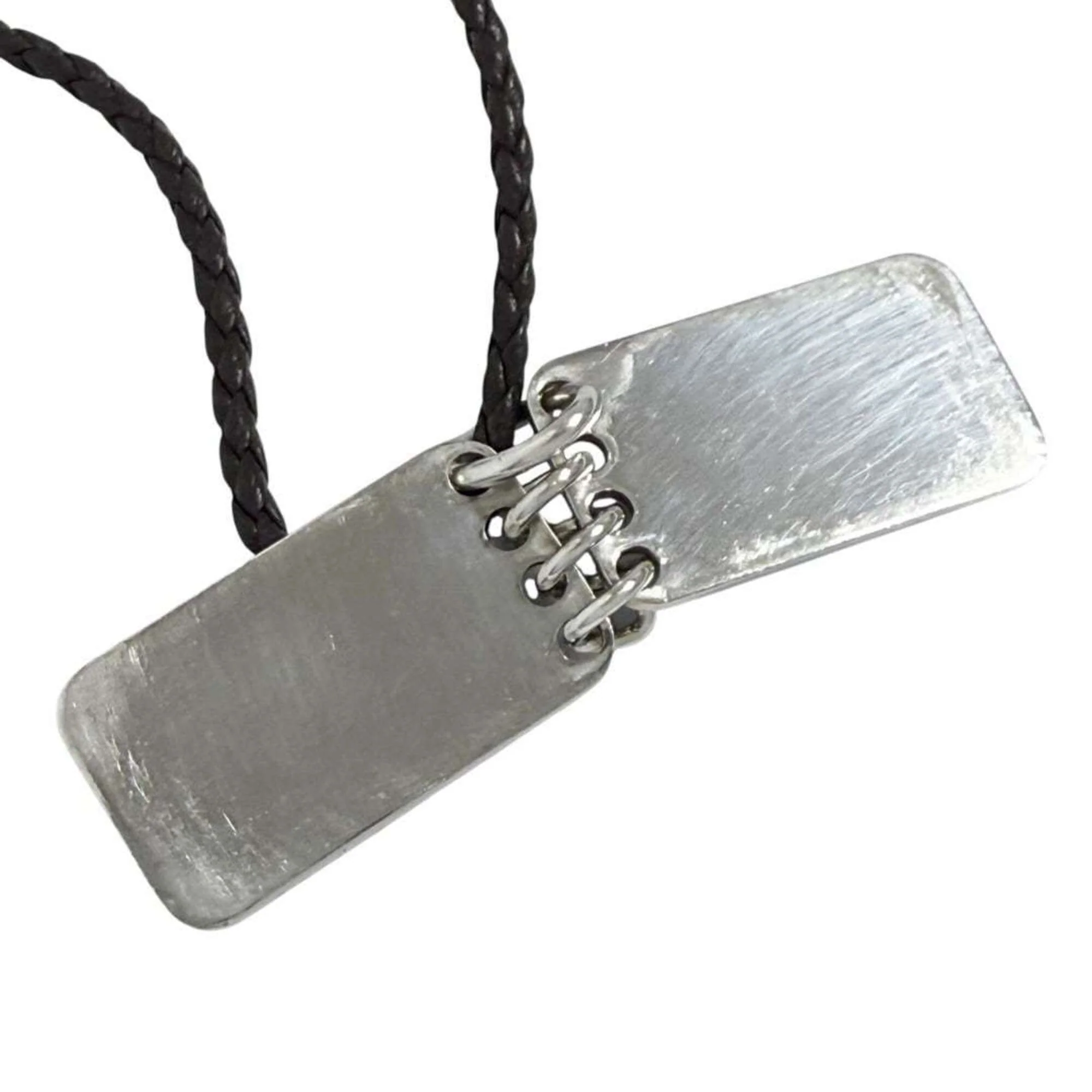 Pendant Necklace Leather and Sterling Silver Brown - Image 3