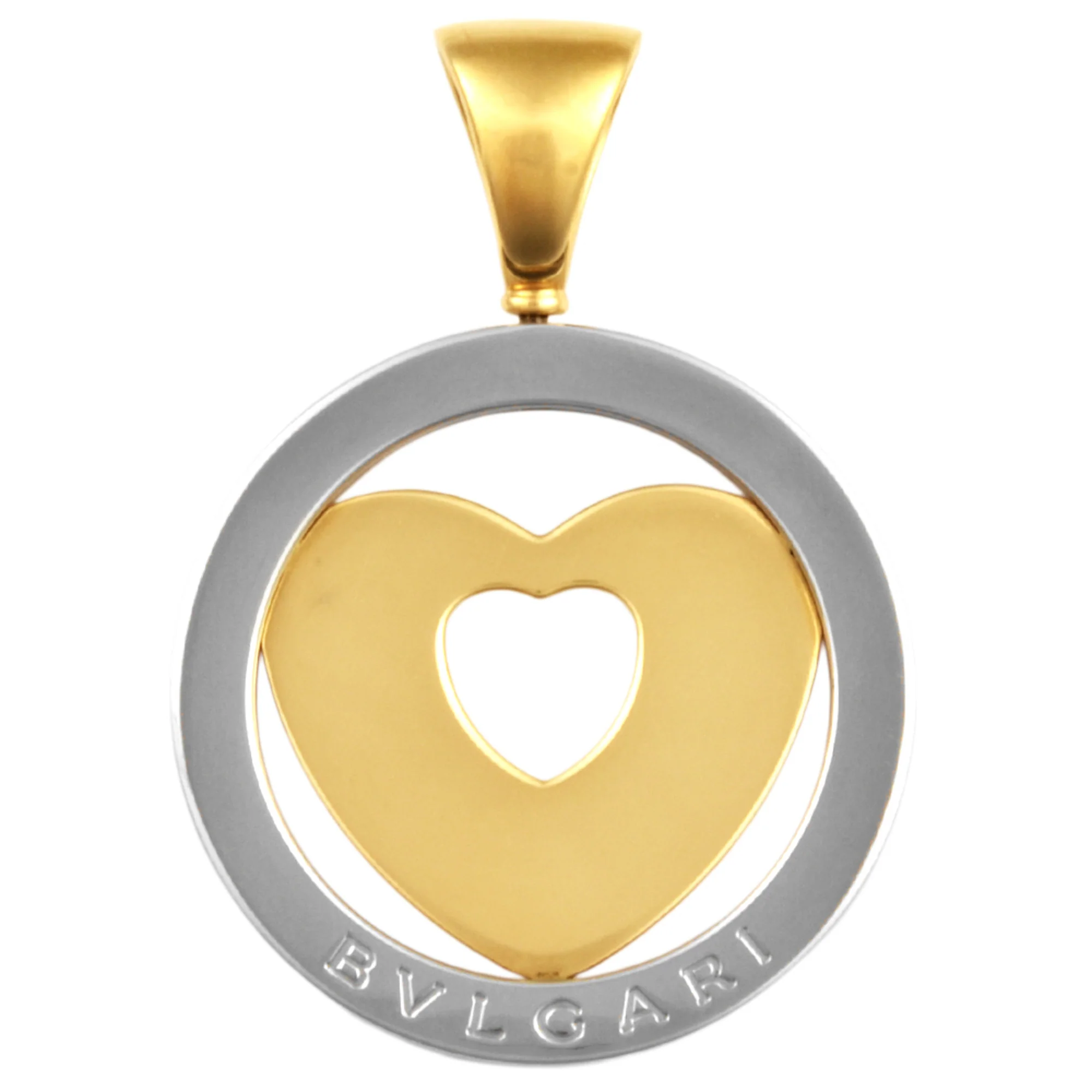 Heart Pendant Necklace Stainless Steel and Yellow Gold