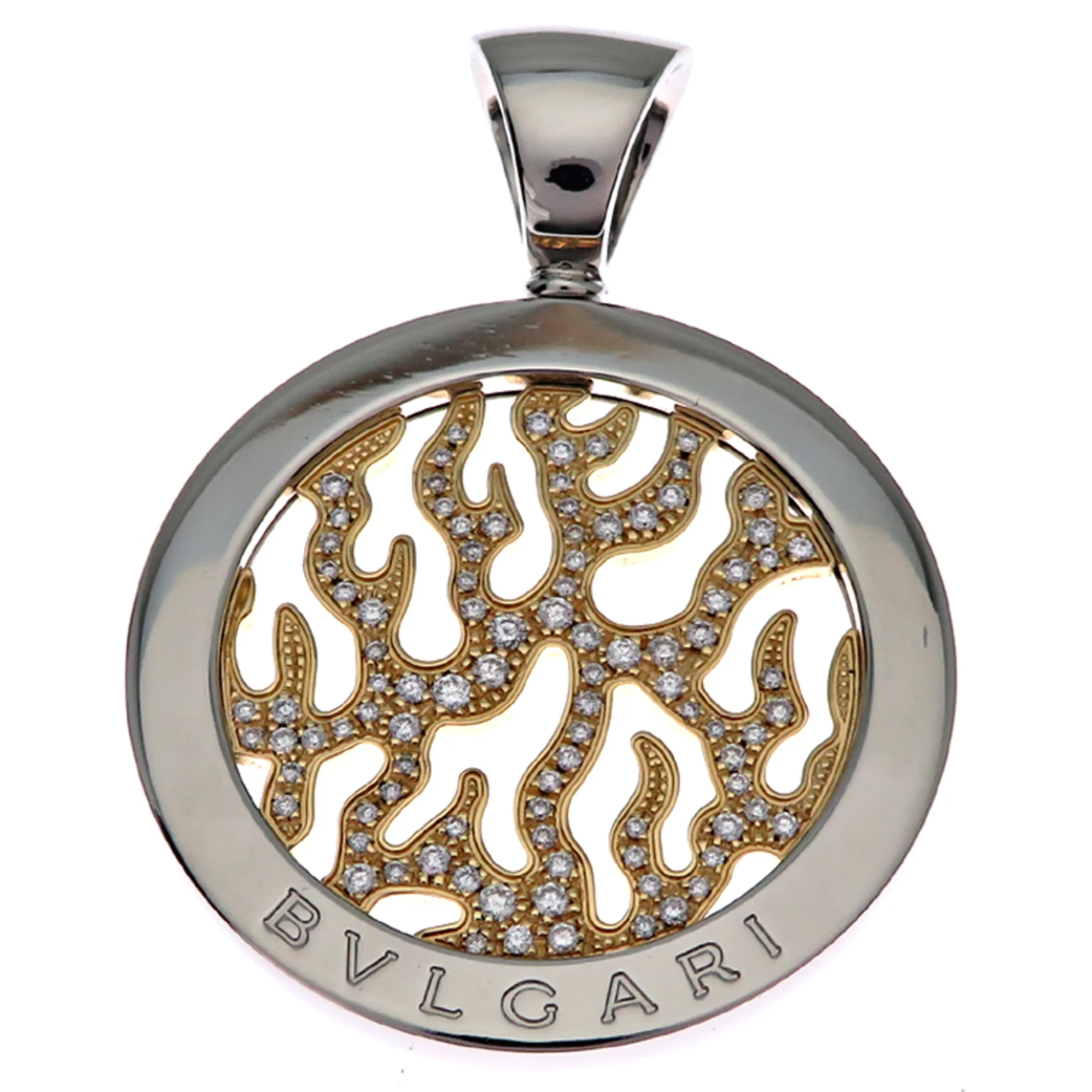 Pendant Necklace Stainless Steel and 18K Yellow Gold with Diamond