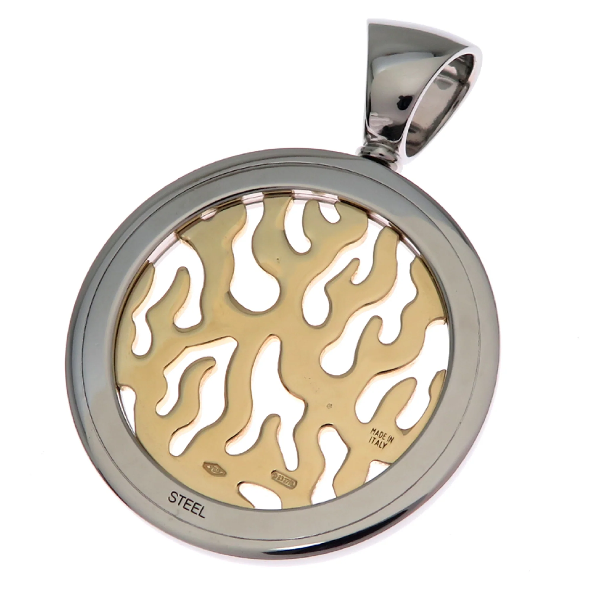 Pendant Necklace Stainless Steel and 18K Yellow Gold with Diamond - Image 2