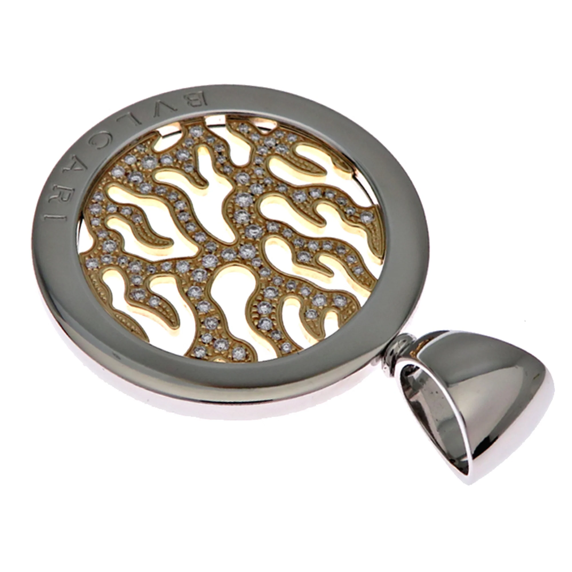 Pendant Necklace Stainless Steel and 18K Yellow Gold with Diamond - Image 3