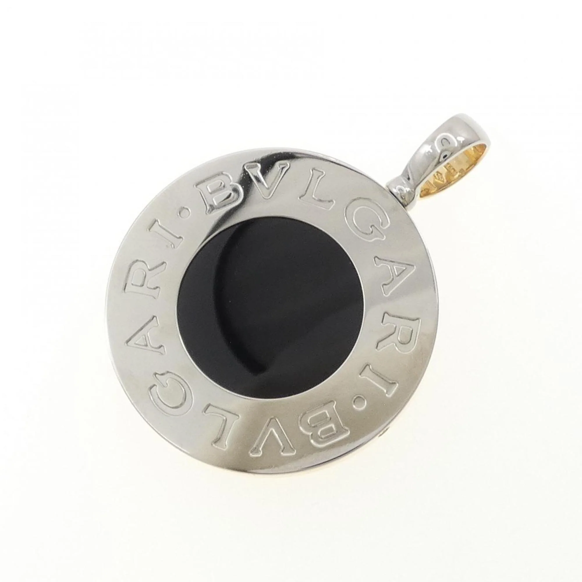 Pendant Necklace Stainless Steel and 18K Yellow Gold with Onyx - Image 2