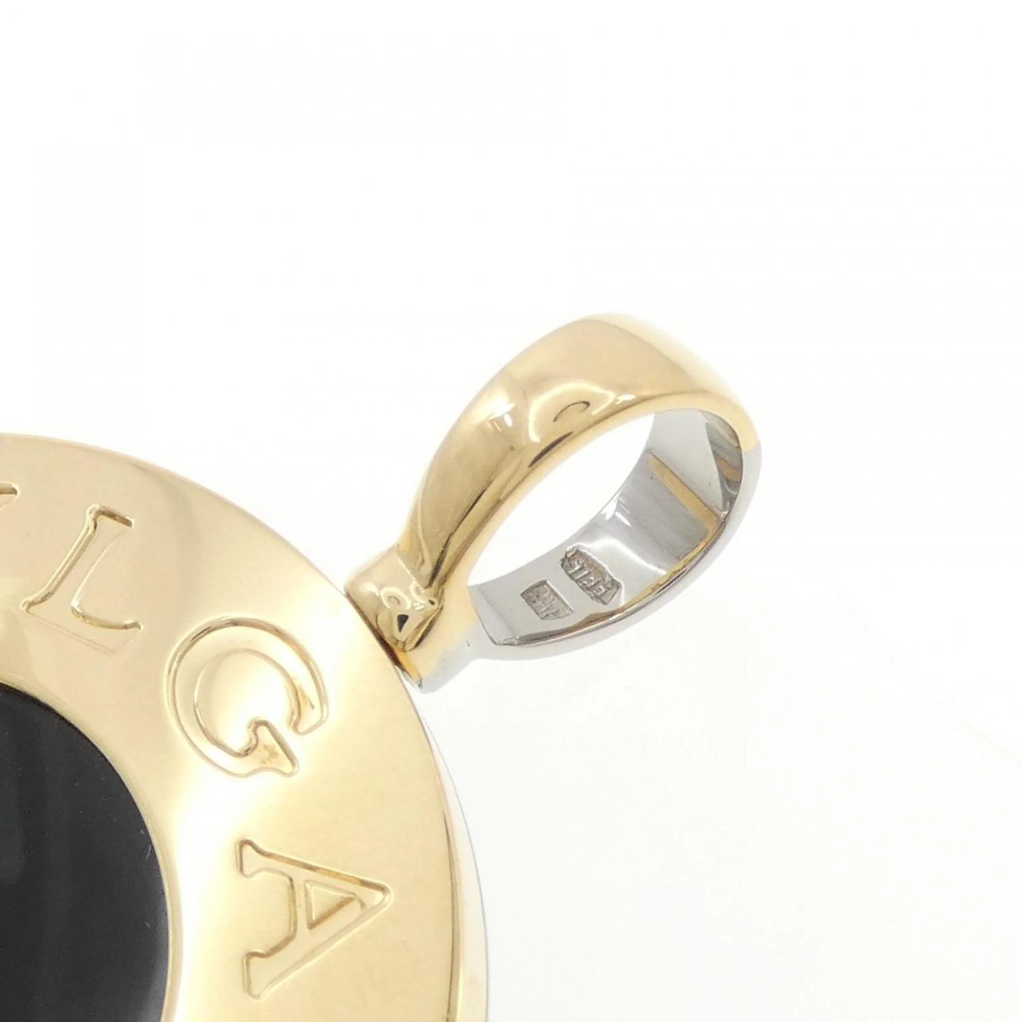 Pendant Necklace Stainless Steel and 18K Yellow Gold with Onyx - Image 3
