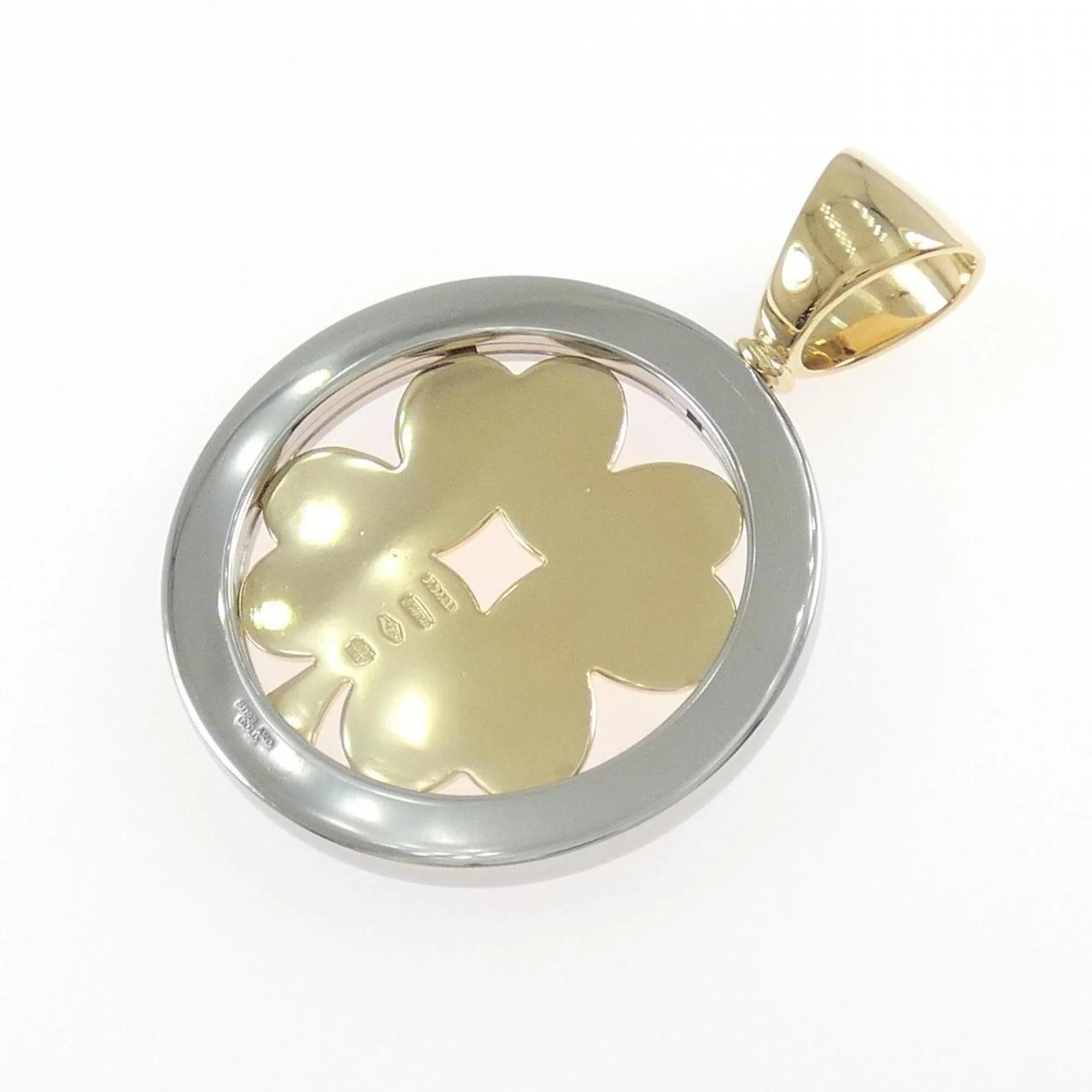 Tondo Clover Pendant Necklace Stainless Steel and 18K Yellow Gold - Image 2