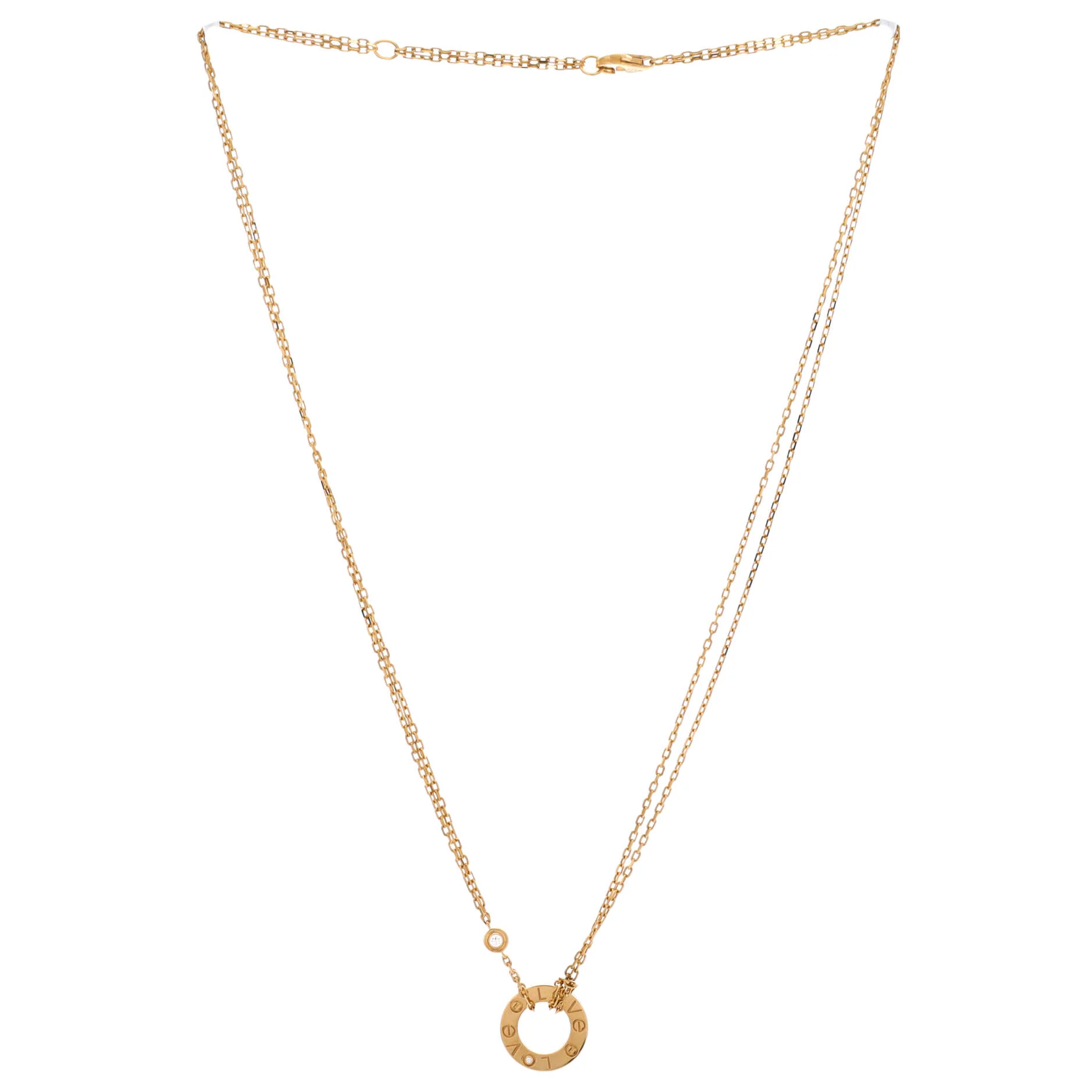 2 Diamonds Love Pendant Necklace 18K Yellow Gold and Diamonds - Image 3