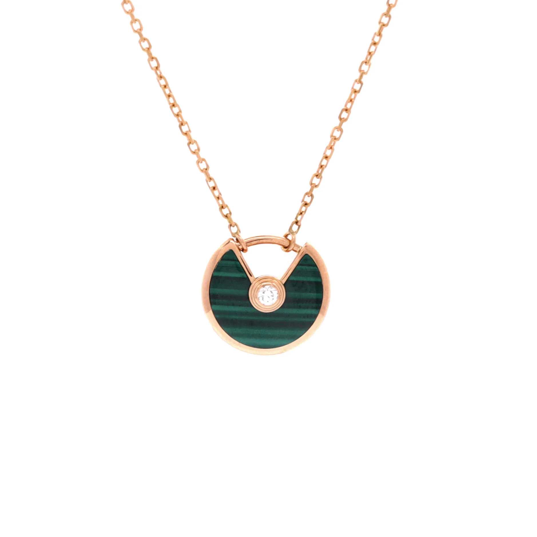 Amulette de Cartier Pendant Necklace 18K Rose Gold with Malachite and Diamond XS