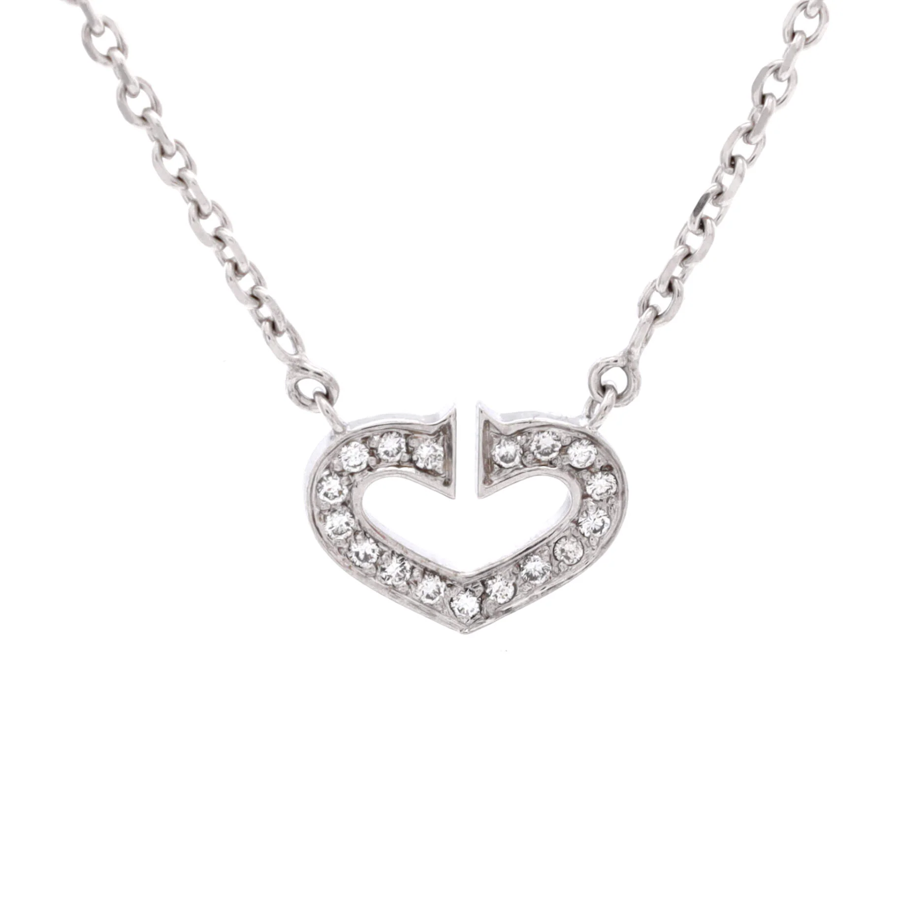 C Heart de Cartier Pendant Necklace 18K White Gold with Pave Diamonds
