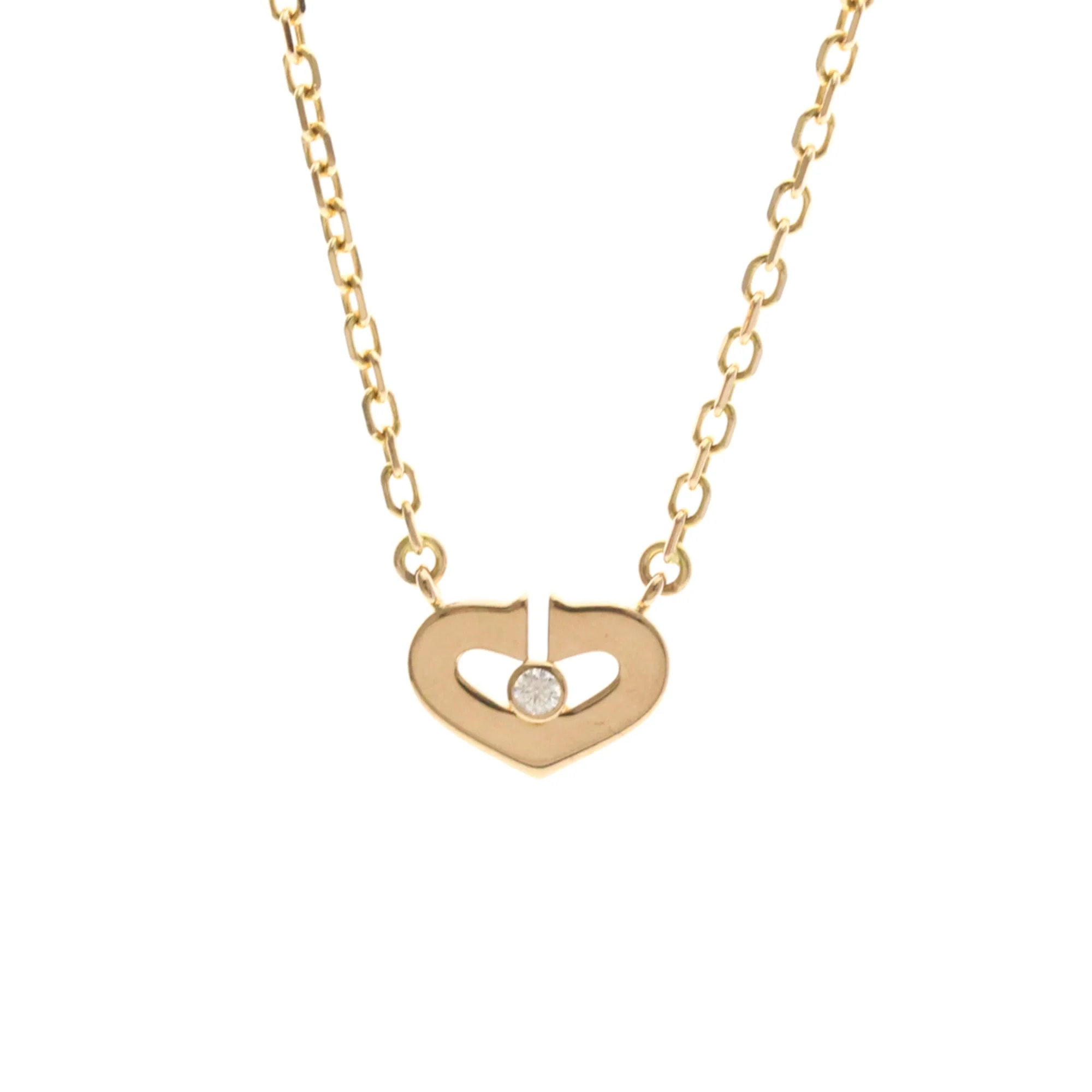 C Heart Pendant Necklace 18K Rose Gold with Diamonds