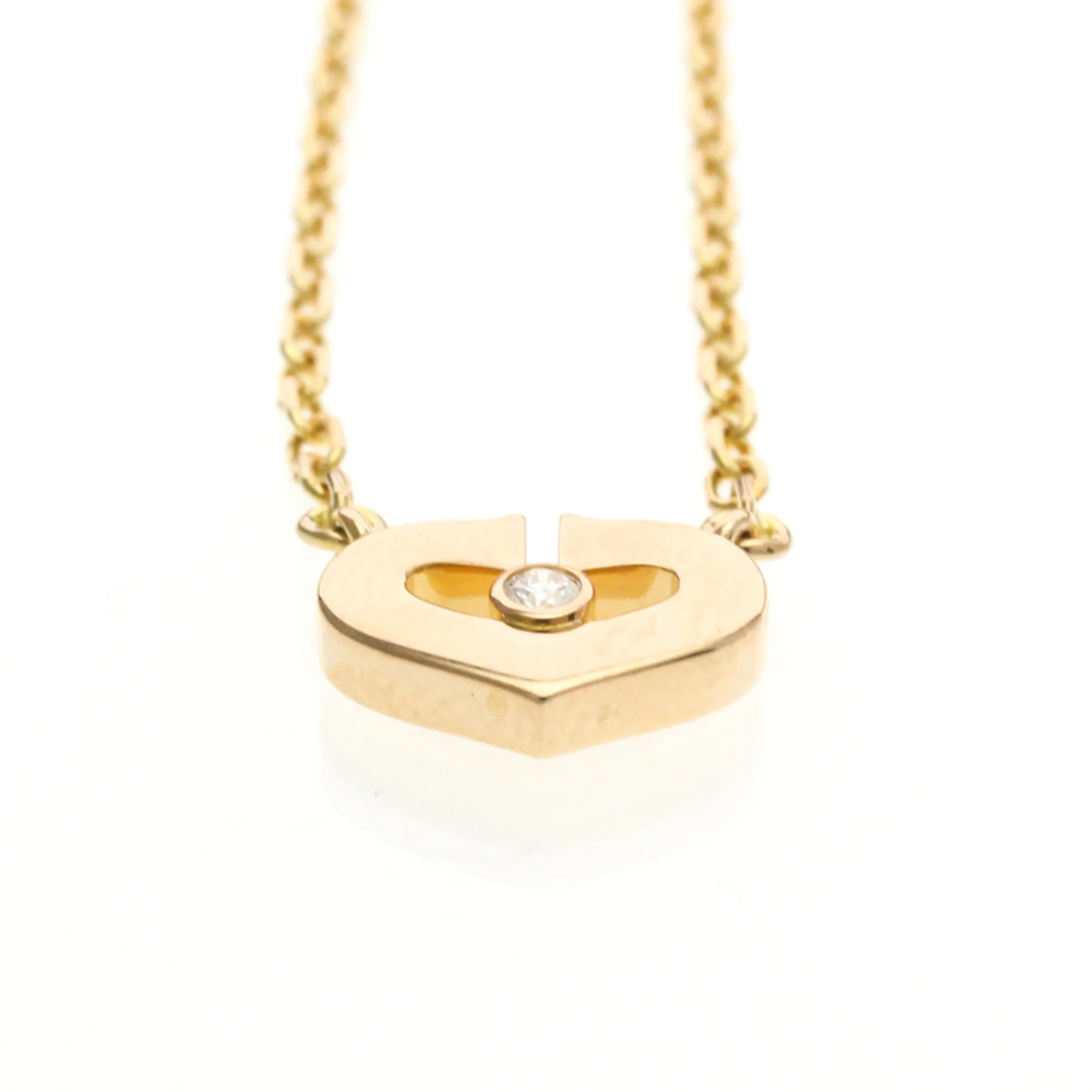 C Heart Pendant Necklace 18K Rose Gold with Diamonds - Image 4