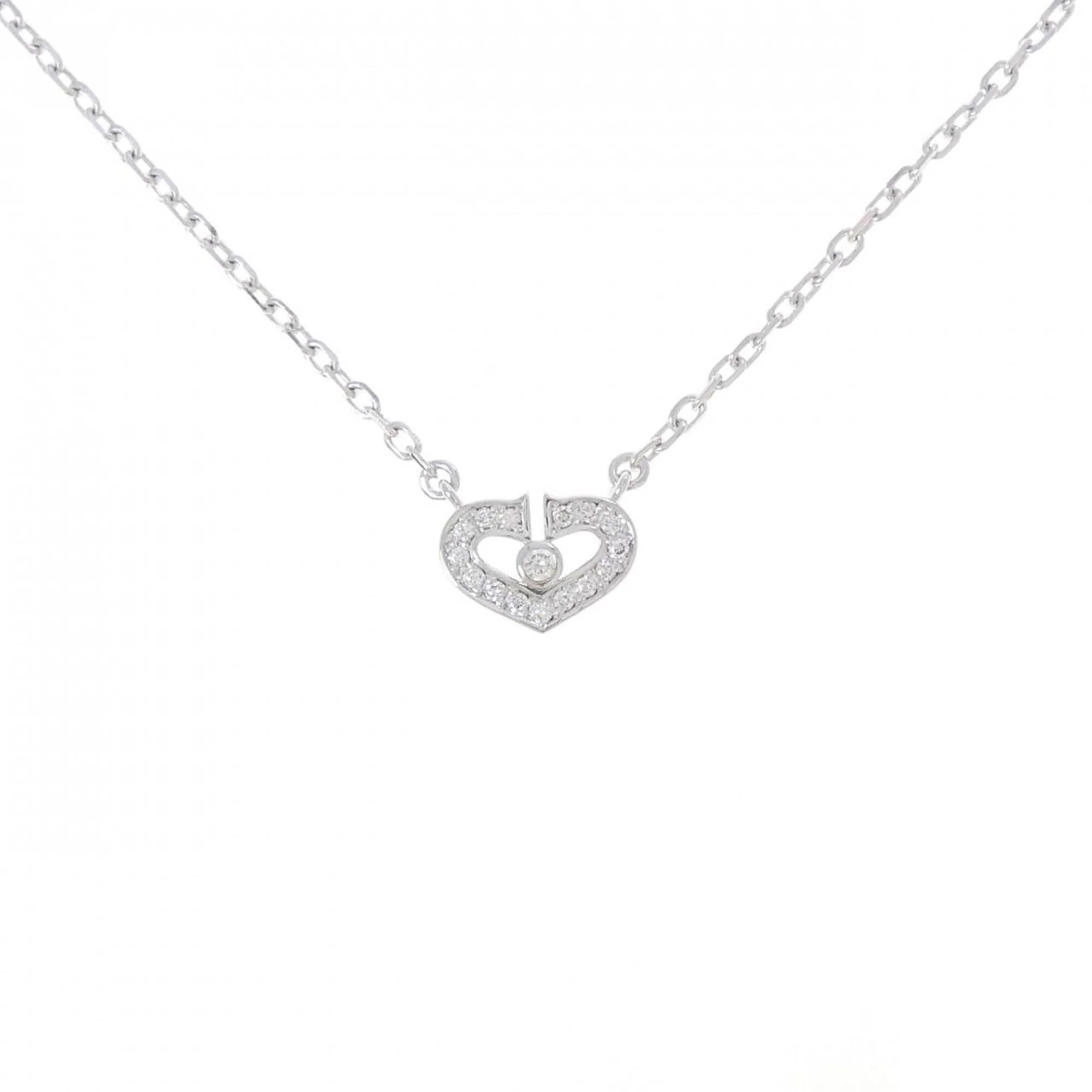 C Heart Pendant Necklace 18K White Gold