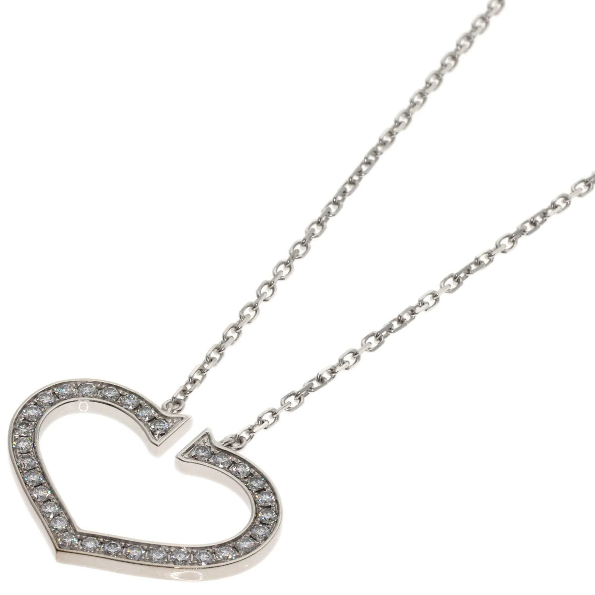 C Heart Pendant Necklace 18K White Gold with Diamonds