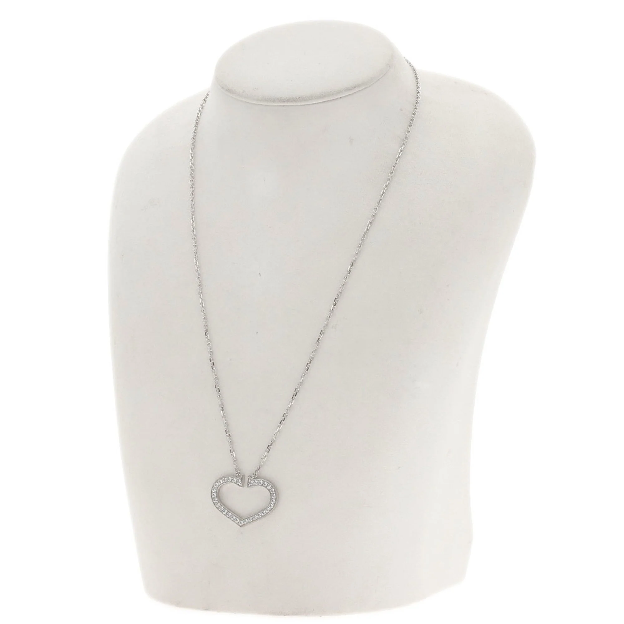 C Heart Pendant Necklace 18K White Gold with Diamonds - Image 4