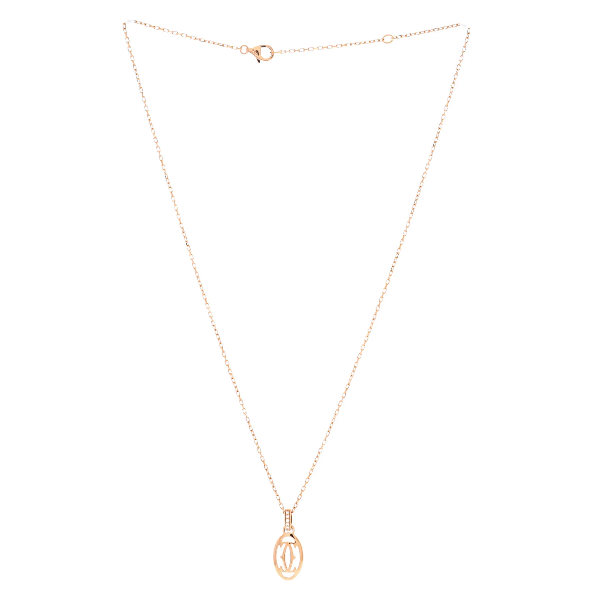 Double C de Cartier Pendant Necklace 18K Rose Gold with Diamonds - Image 3