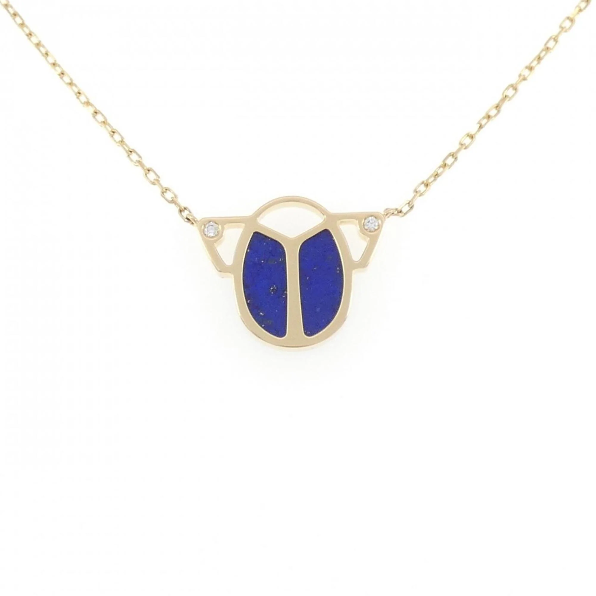 Scarab Pendant Necklace 18K Yellow Gold Diamond and Lapis Lazuli