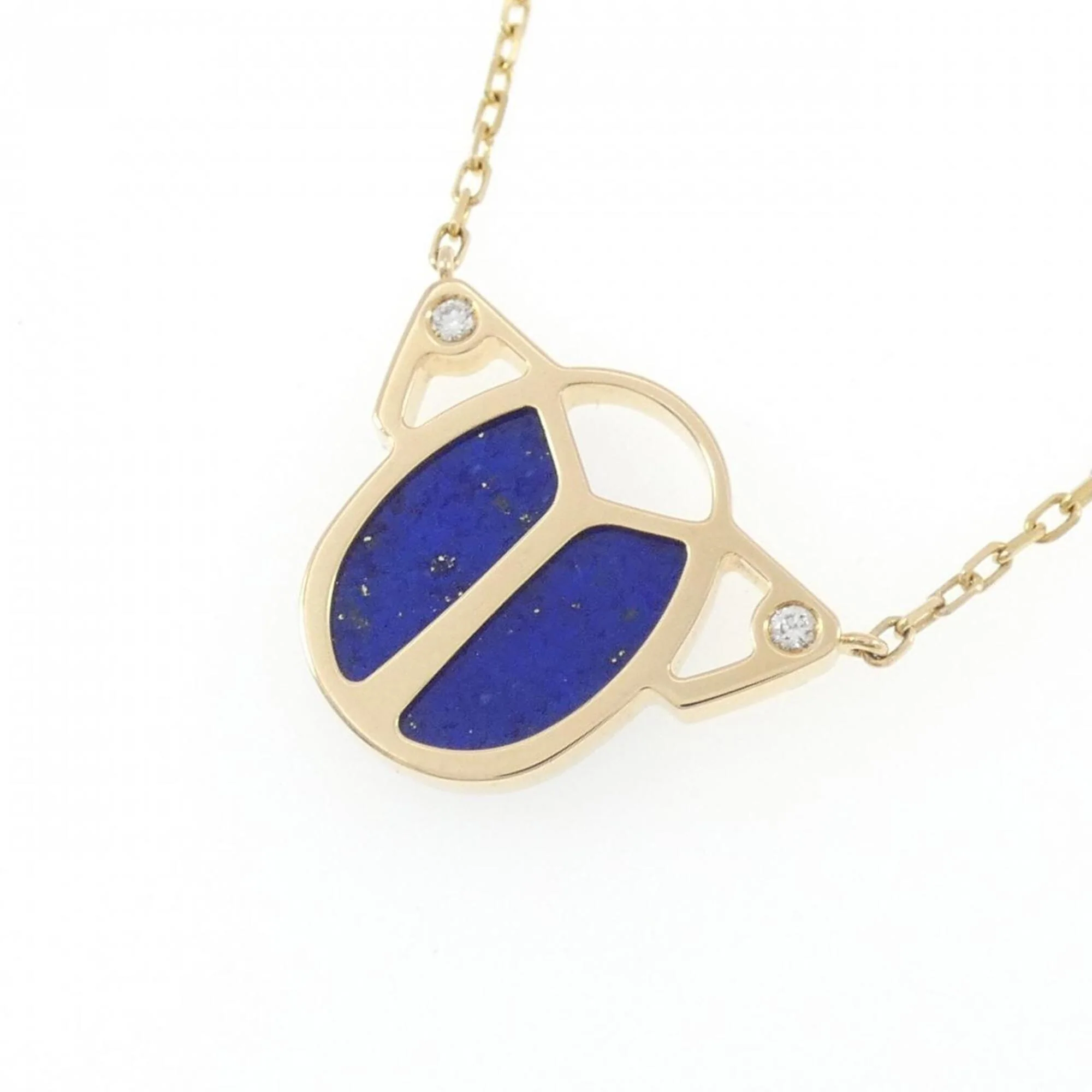 Scarab Pendant Necklace 18K Yellow Gold Diamond and Lapis Lazuli - Image 3