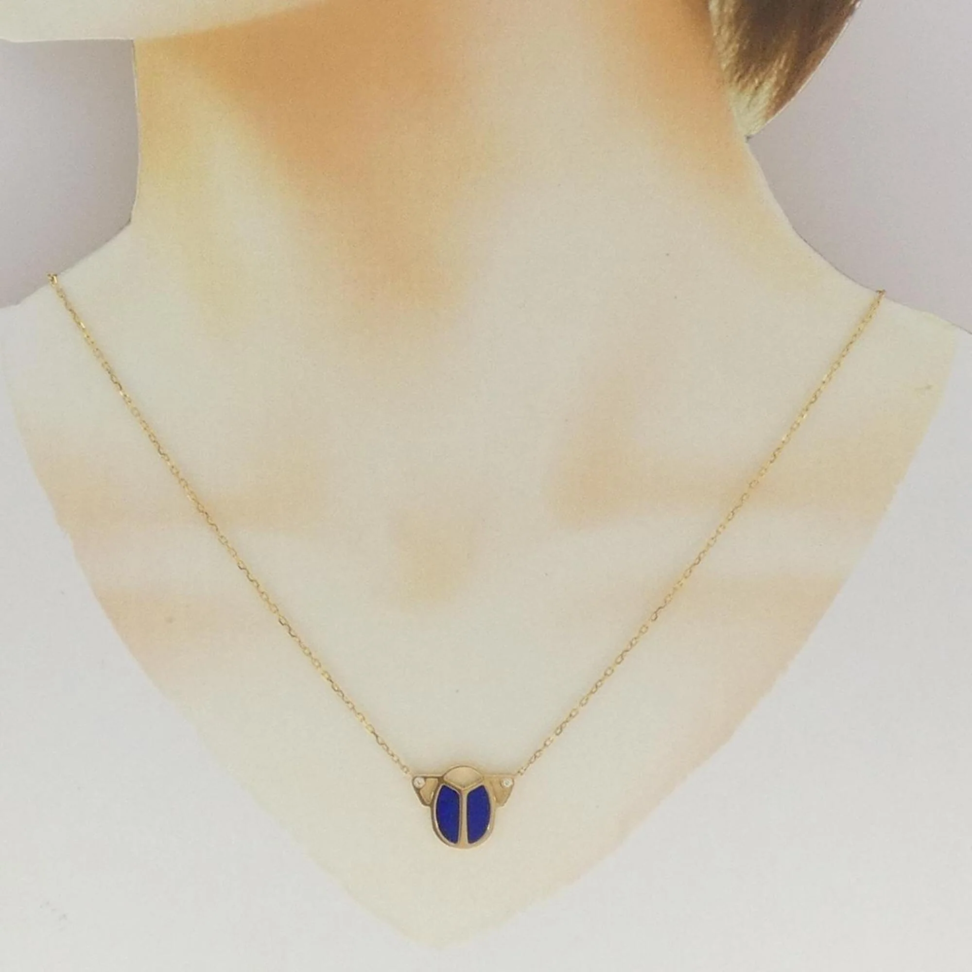 Scarab Pendant Necklace 18K Yellow Gold Diamond and Lapis Lazuli - Image 6
