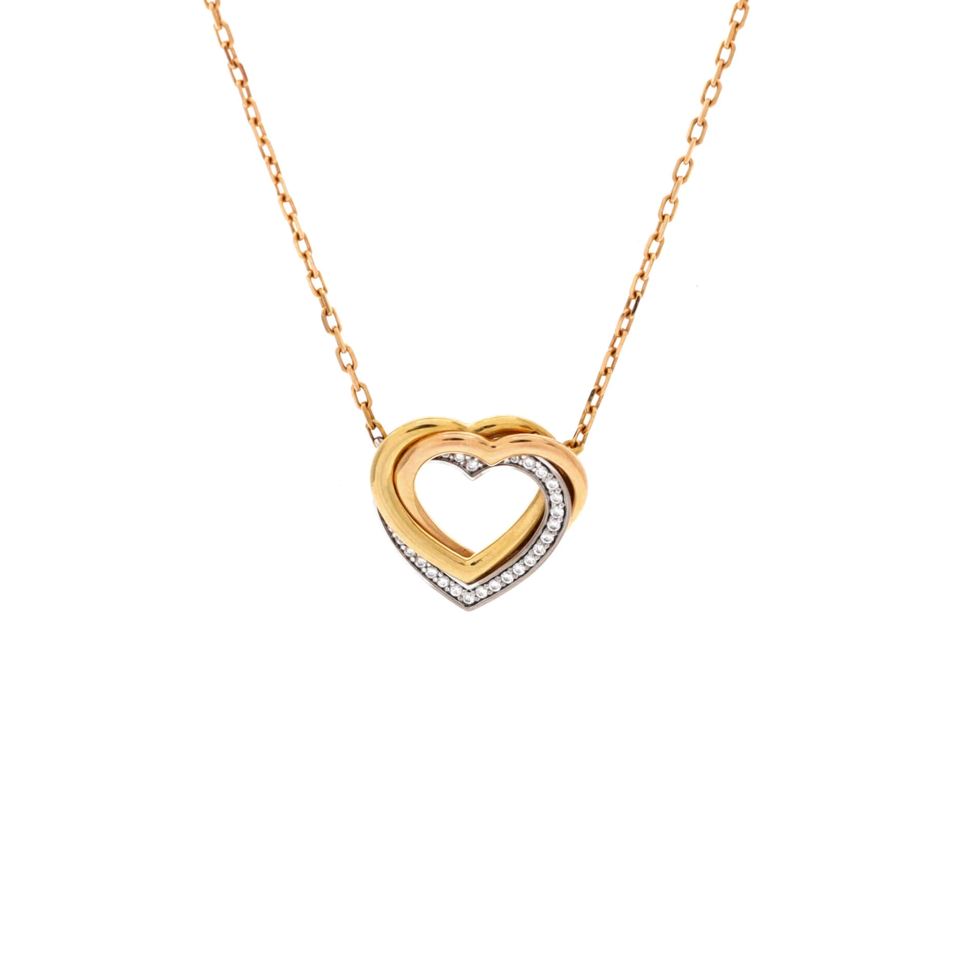 Trinity de Cartier Heart Pendant Necklace 18K Tricolor Gold with Diamonds