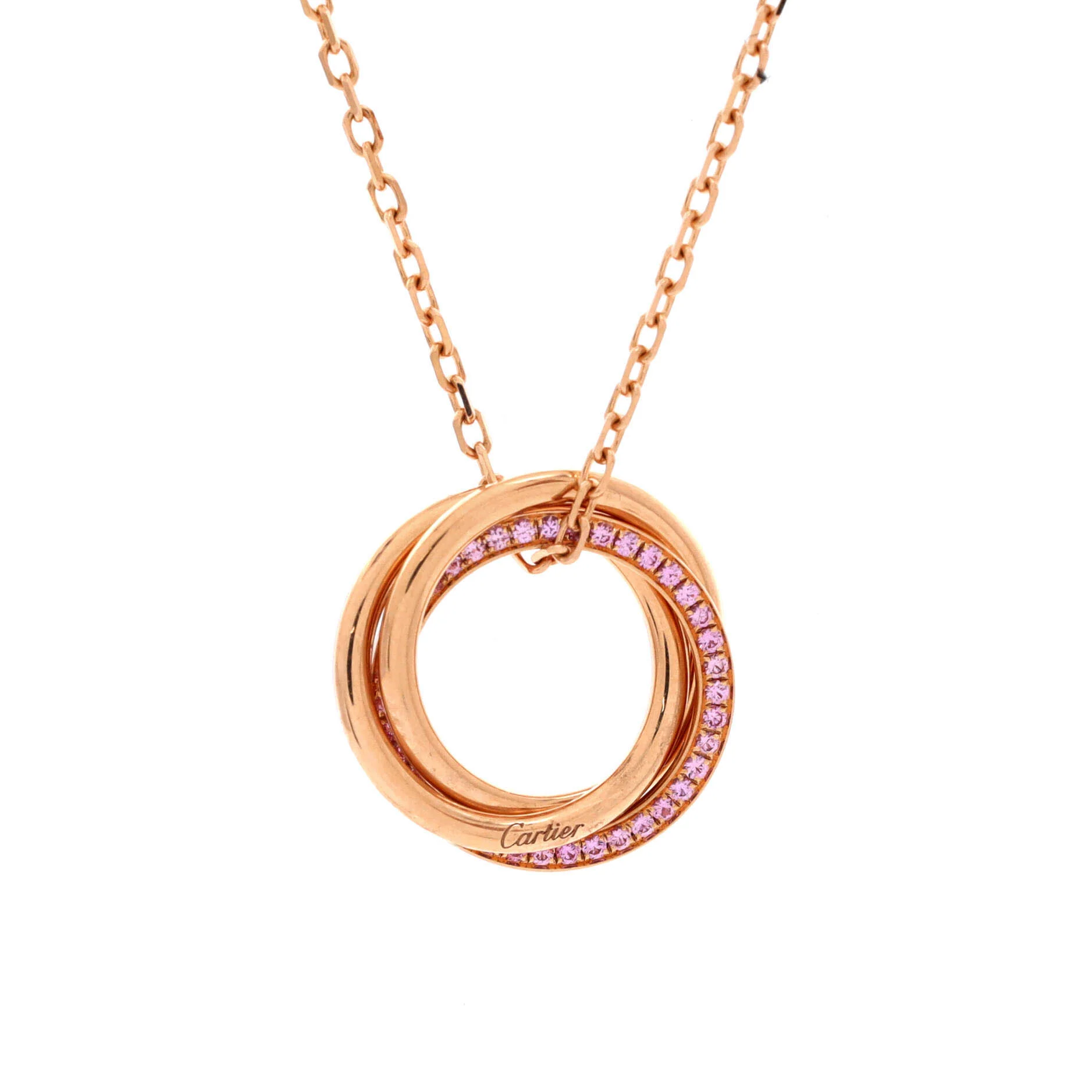 Trinity Pendant Necklace 18K Rose Gold with Pave Pink Sapphires