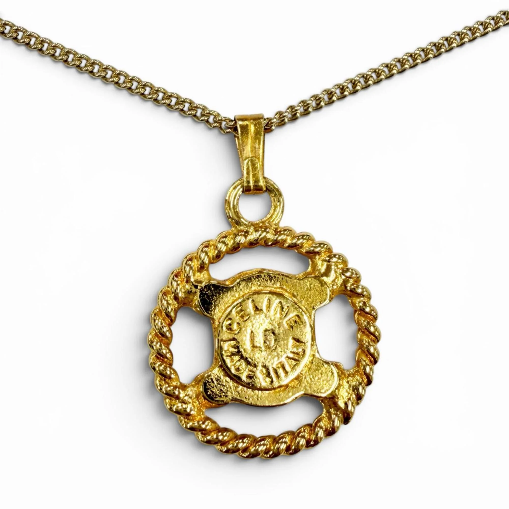 Vintage Pendant Necklace Gold with Rhinestone - Image 2