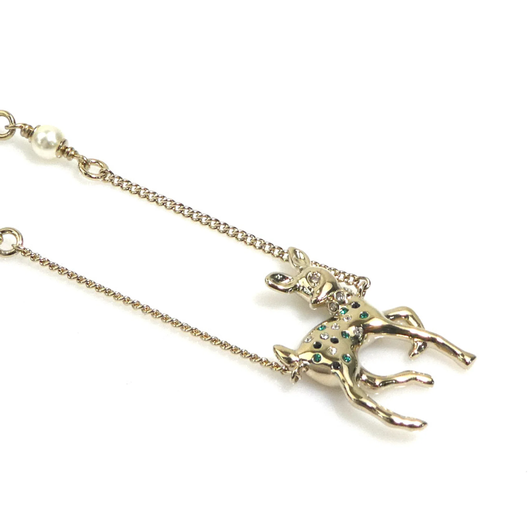 Bambi Pendant Necklace Metal With Faux Pearl Black Gold Green Off-White - Image 2