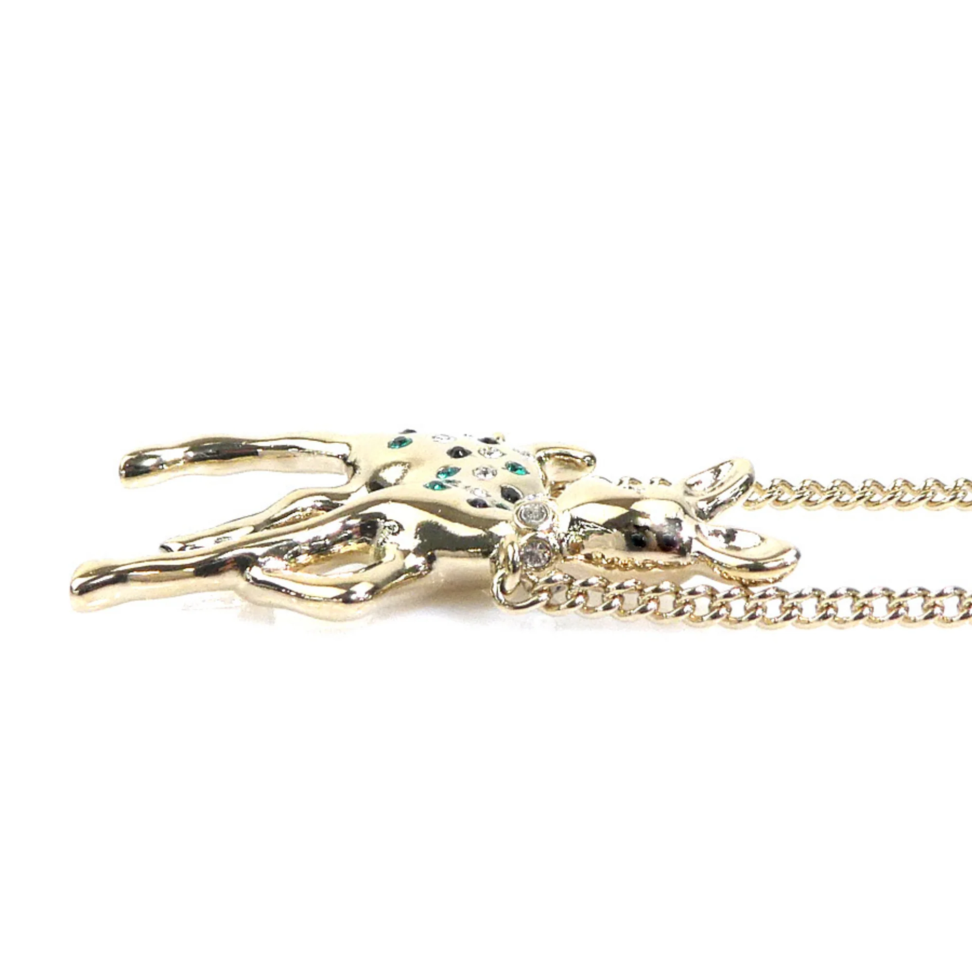 Bambi Pendant Necklace Metal With Faux Pearl Black Gold Green Off-White - Image 3