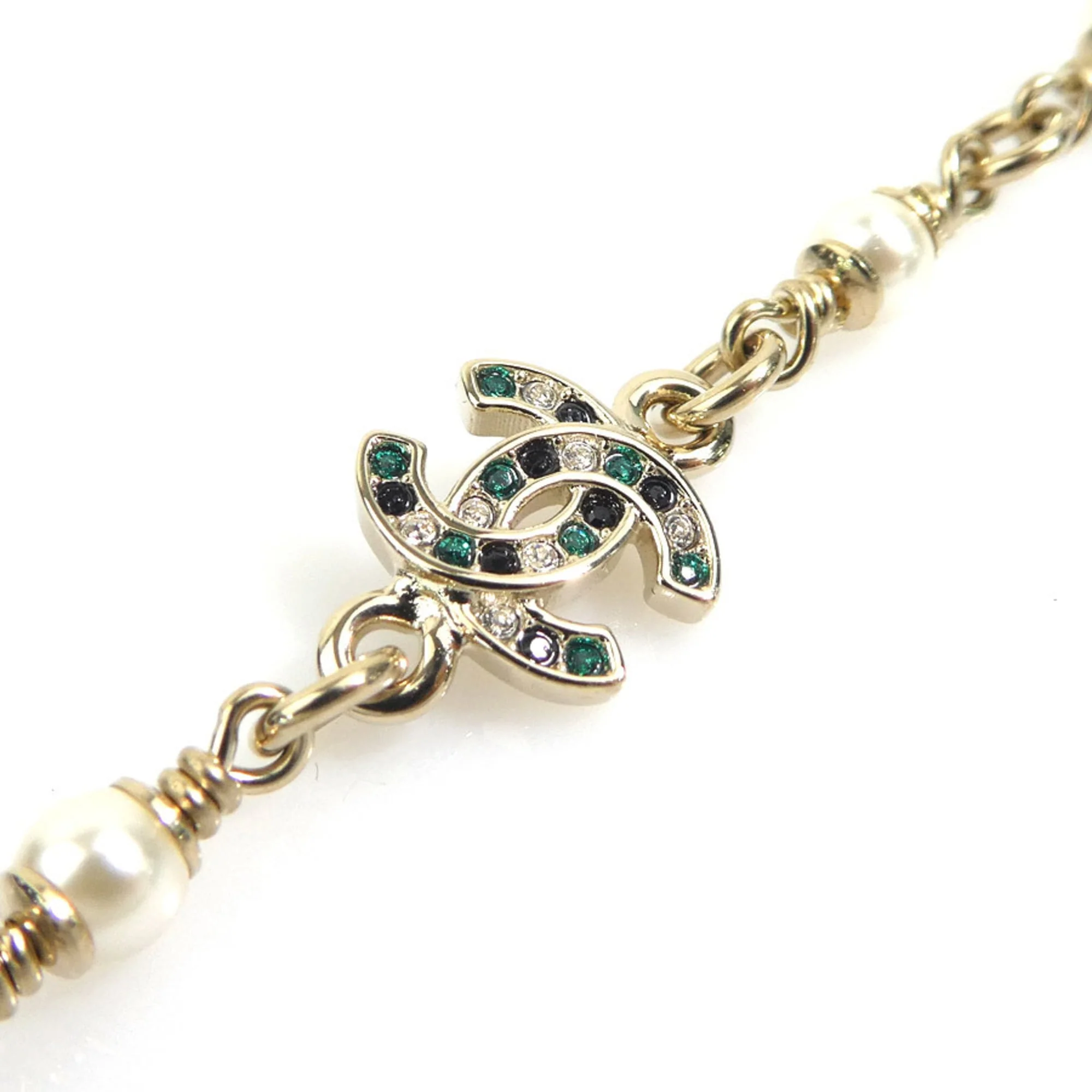 Bambi Pendant Necklace Metal With Faux Pearl Black Gold Green Off-White - Image 7