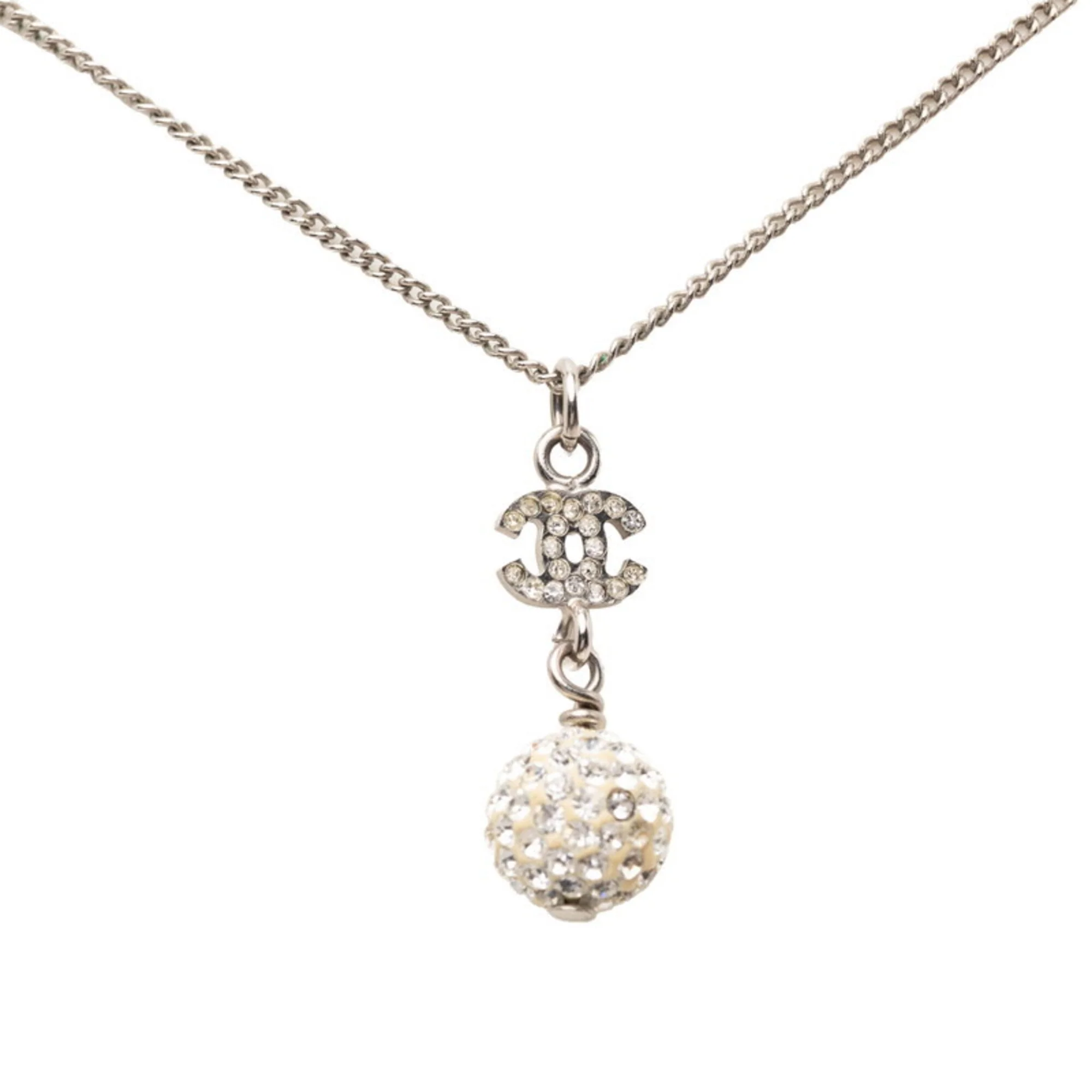CC Logo Ball Pendant Necklace Silver-Tone Metal