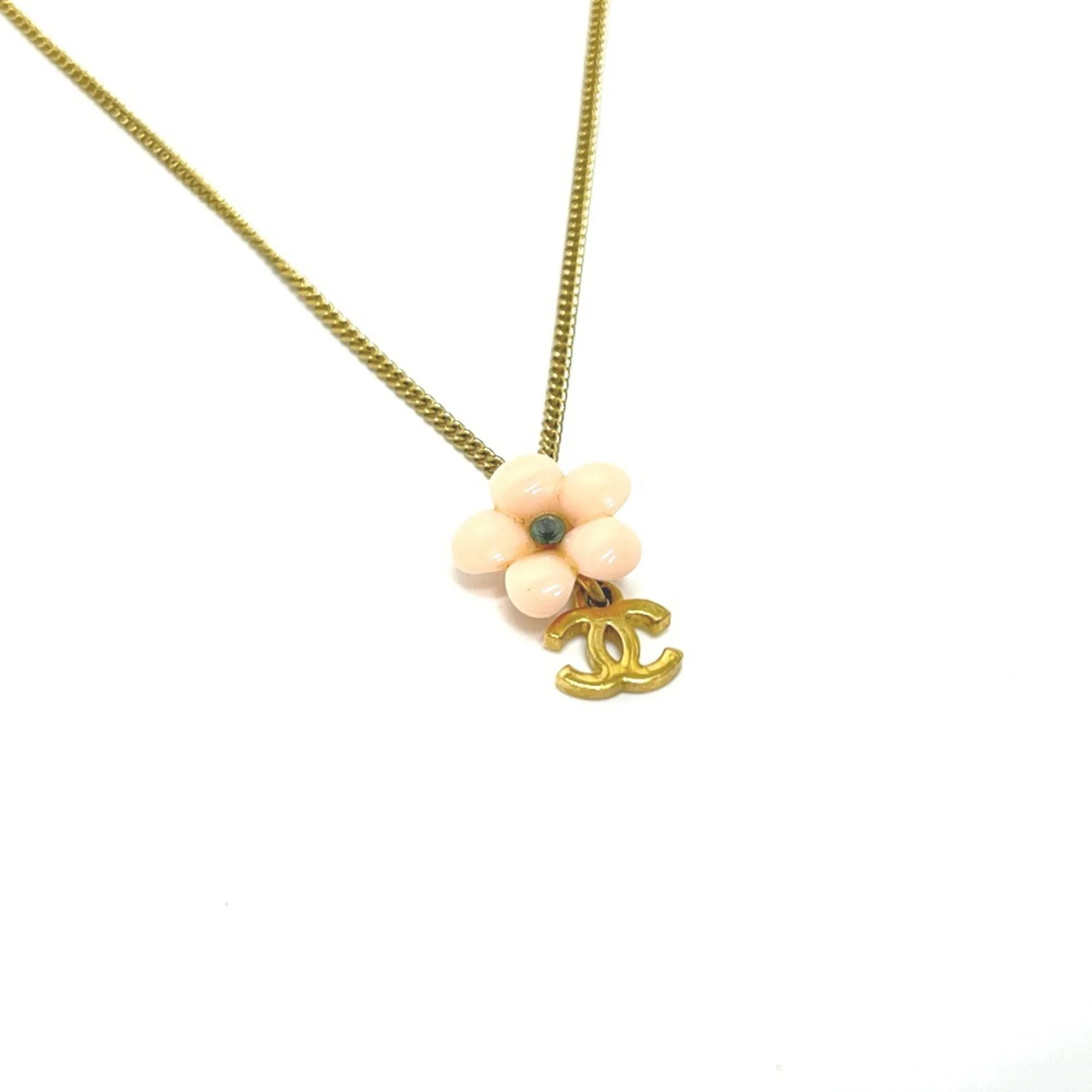 CC Logo Chain Flower Pendant Necklace Gold-Tone Metal - Image 2