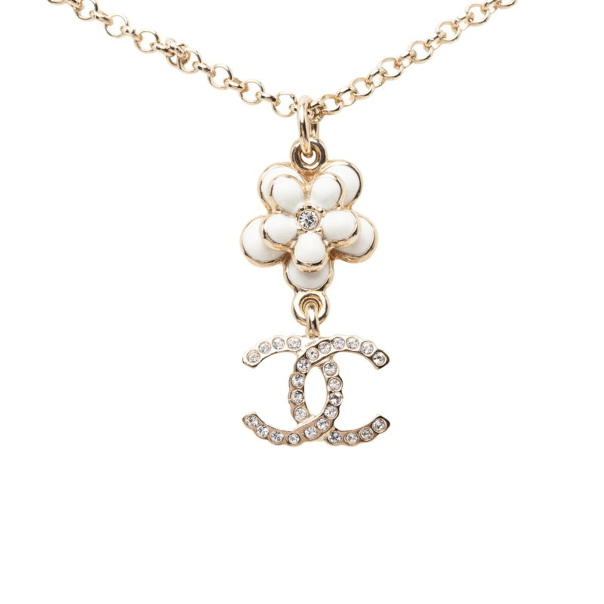 CC Logo Flower Pendant Necklace Metal
