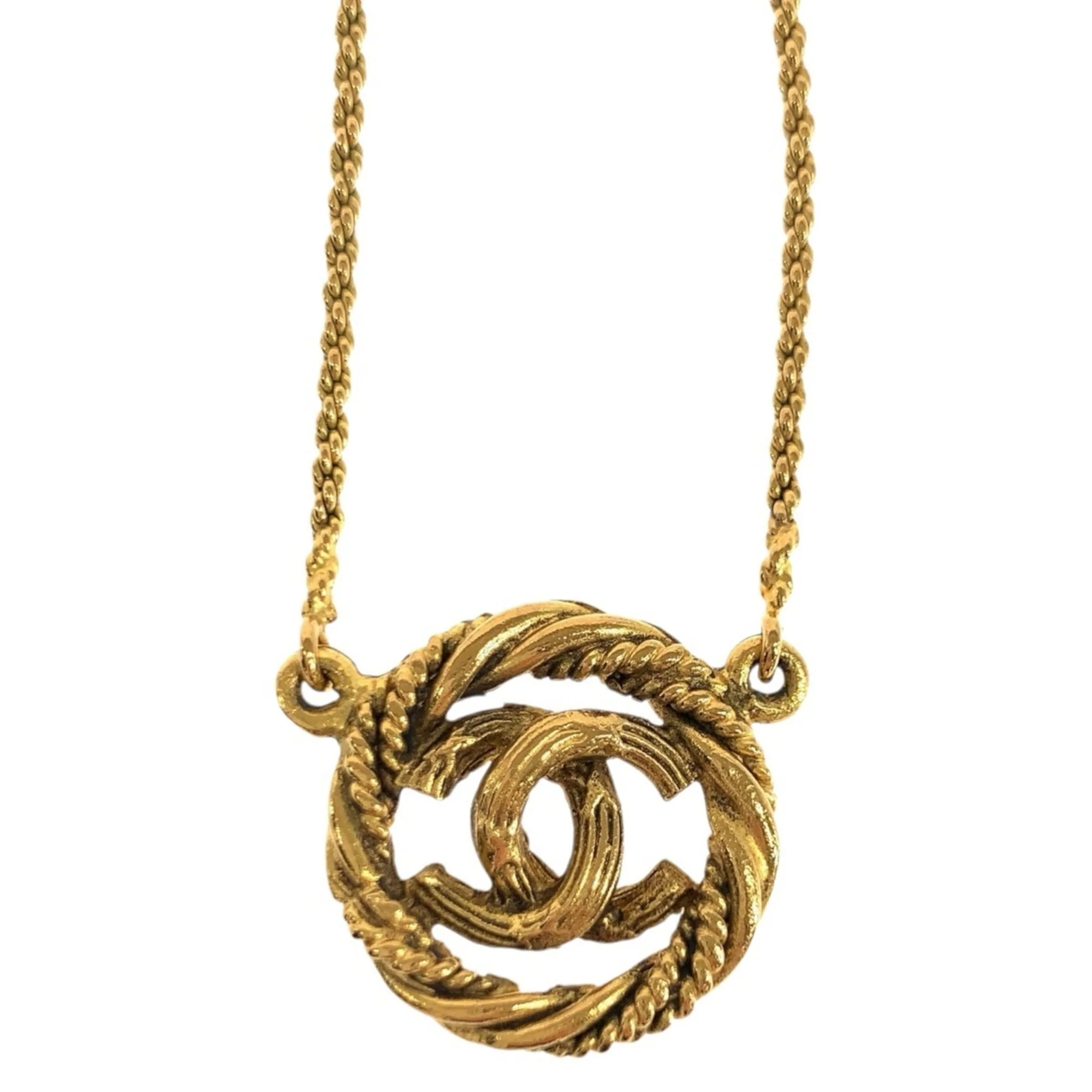 CC Logo Pendant Necklace Gold-Tone Metal